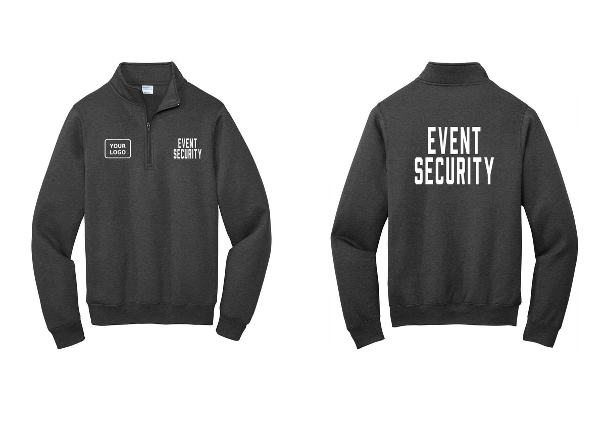 NYC Factory Custom Logo Event Security Cotton Fleece 1/4-Zip Pullover Sweatshirt (Classic) - EVENT SECURITY + Your Logo + Back - Dark Heather Grey