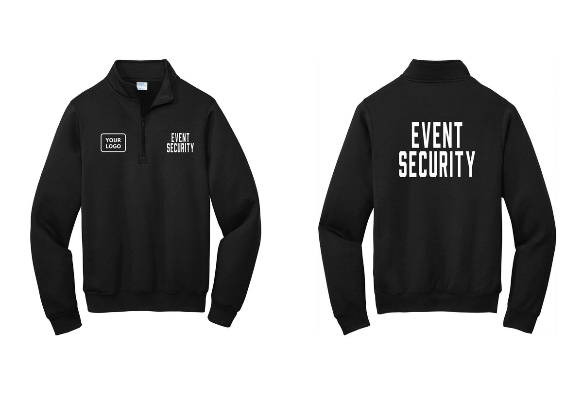 NYC Factory Custom Logo Event Security Cotton Fleece 1/4-Zip Pullover Sweatshirt (Classic) - EVENT SECURITY + Your Logo + Back - Black