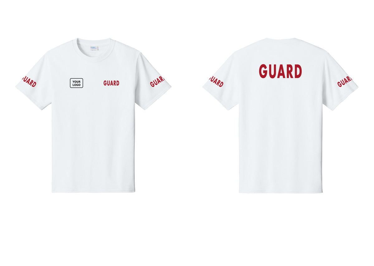 NYC Factory Custom Logo Guard T-Shirt - GUARD + Your Logo + Back + Guard Sleeves - White