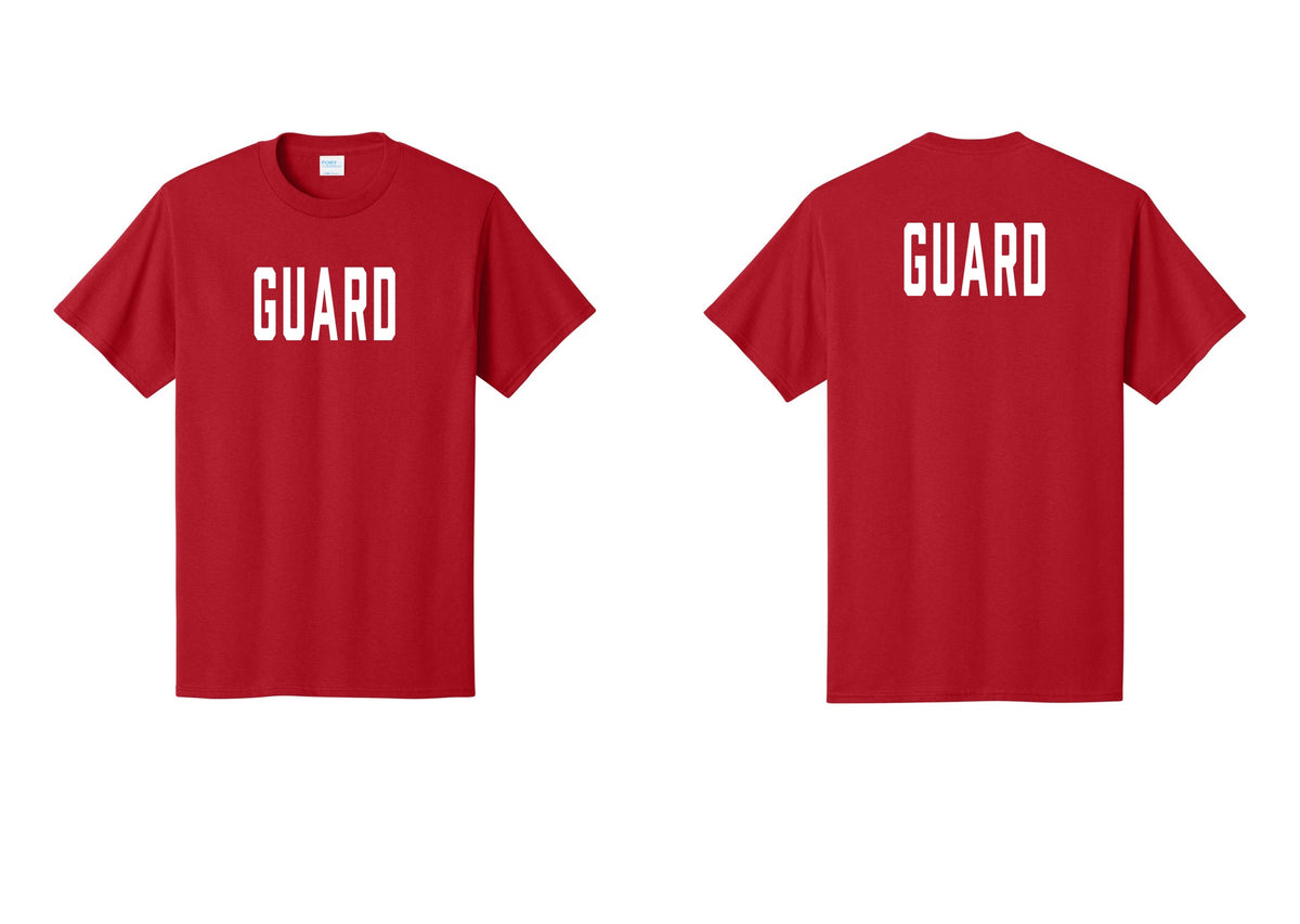 NYC Factory Guard T-Shirt, Condensed Lettering - Front + Back - Red