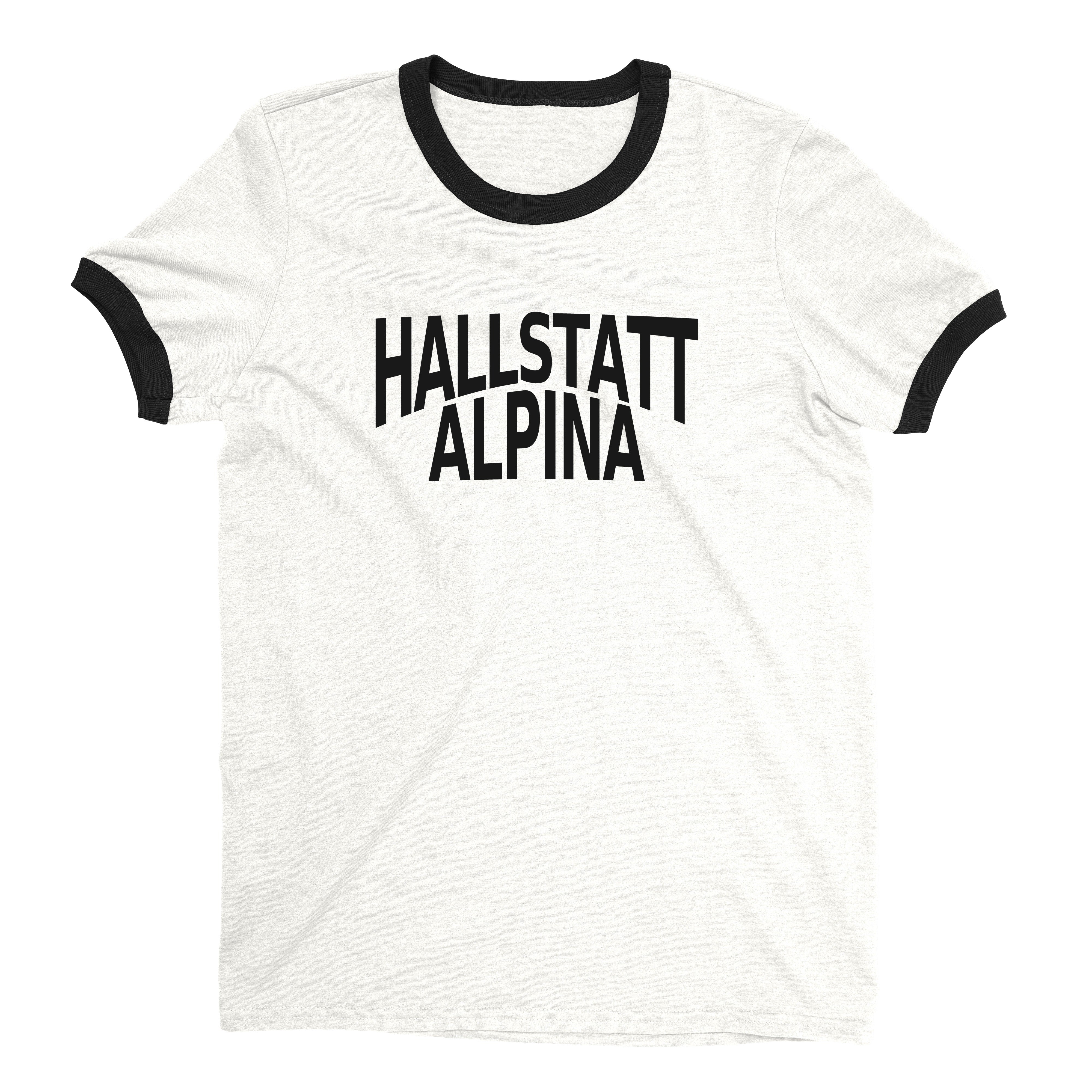 Hallstatt Austria Ringer Tee Retro Style Men's T-Shirt - NYC Factory - White