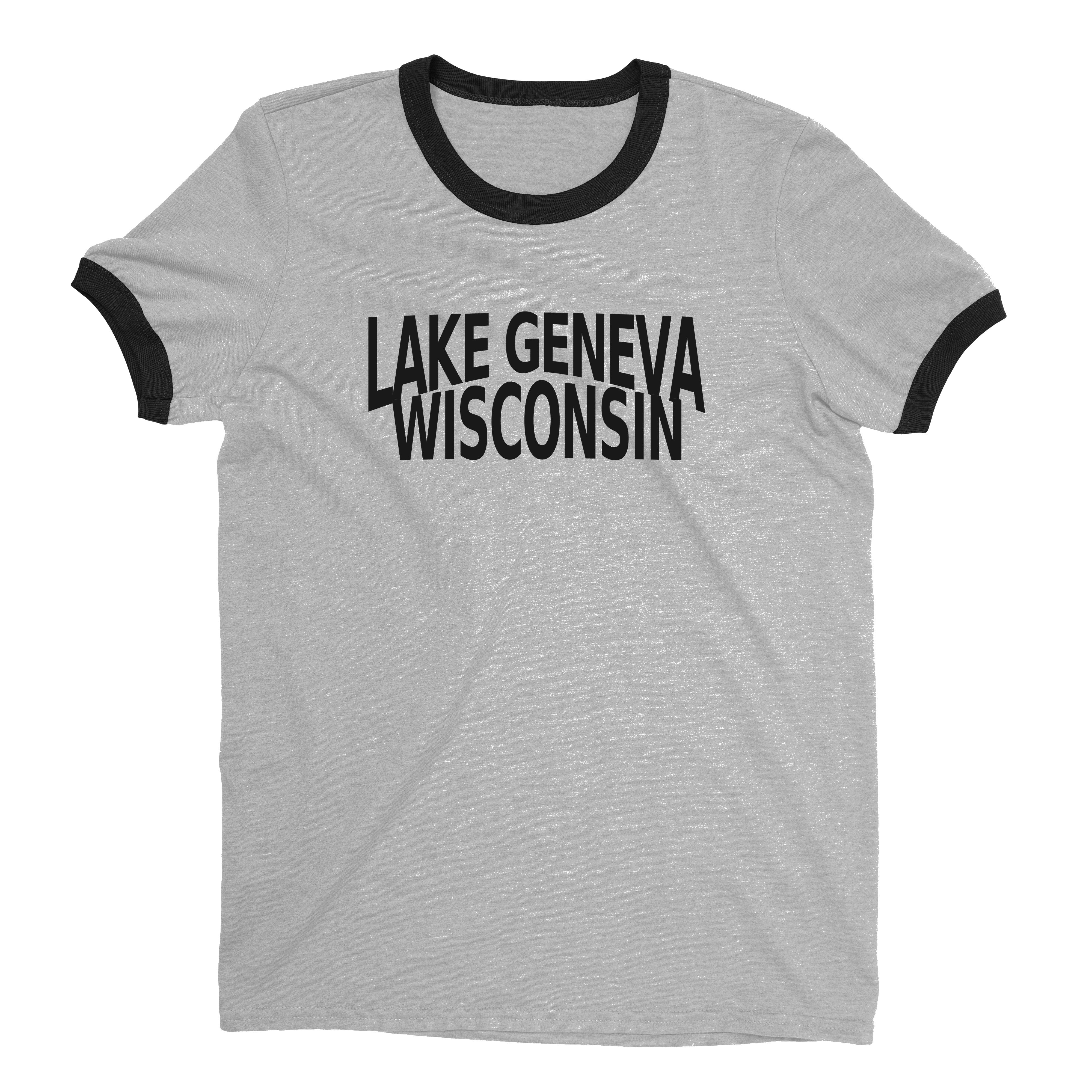 Lake Geneva Wisconsin Ringer Tee Retro Style Men's T-Shirt - NYC Factory - Heather Gray