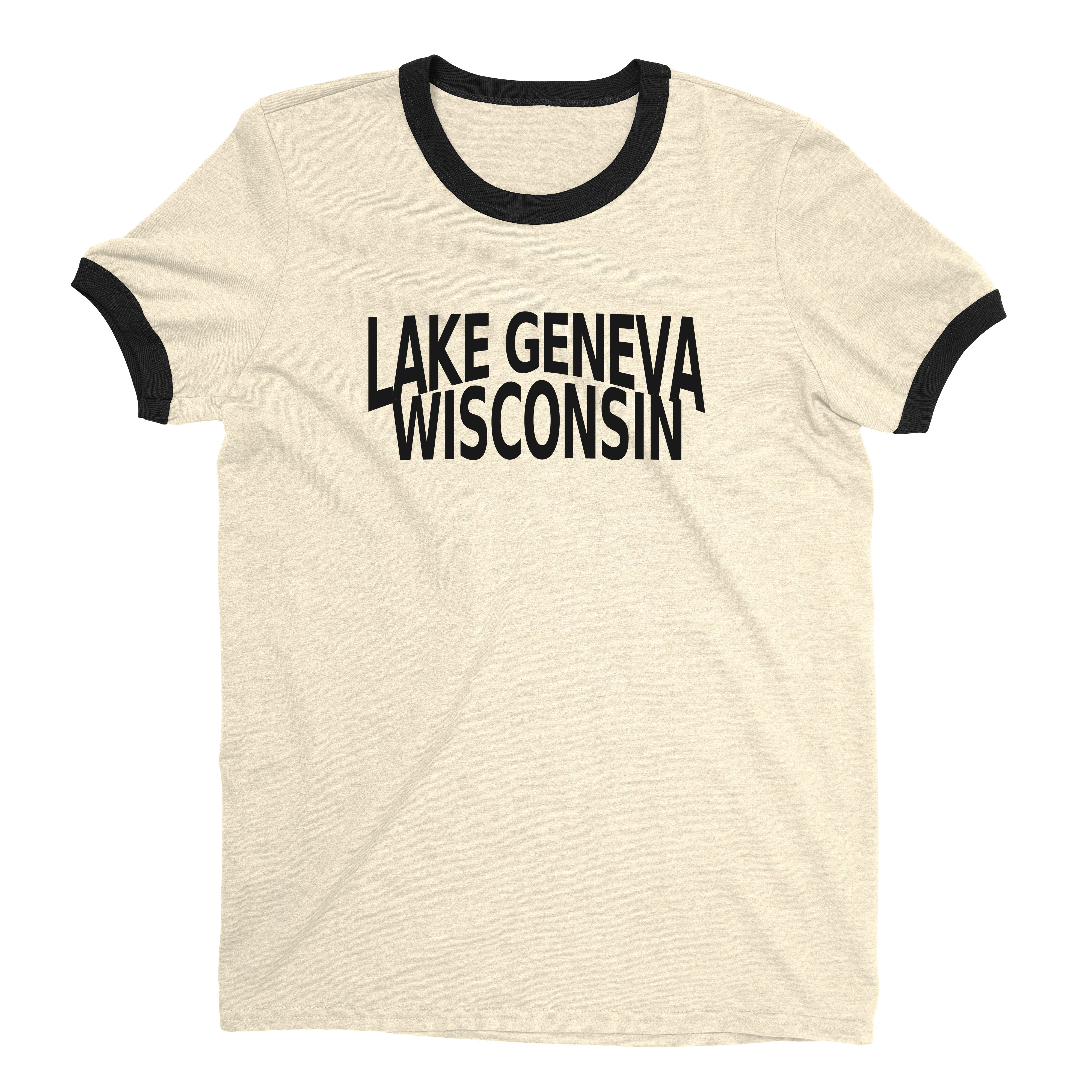 Lake Geneva Wisconsin Ringer Tee Retro Style Men's T-Shirt - NYC Factory - Natural