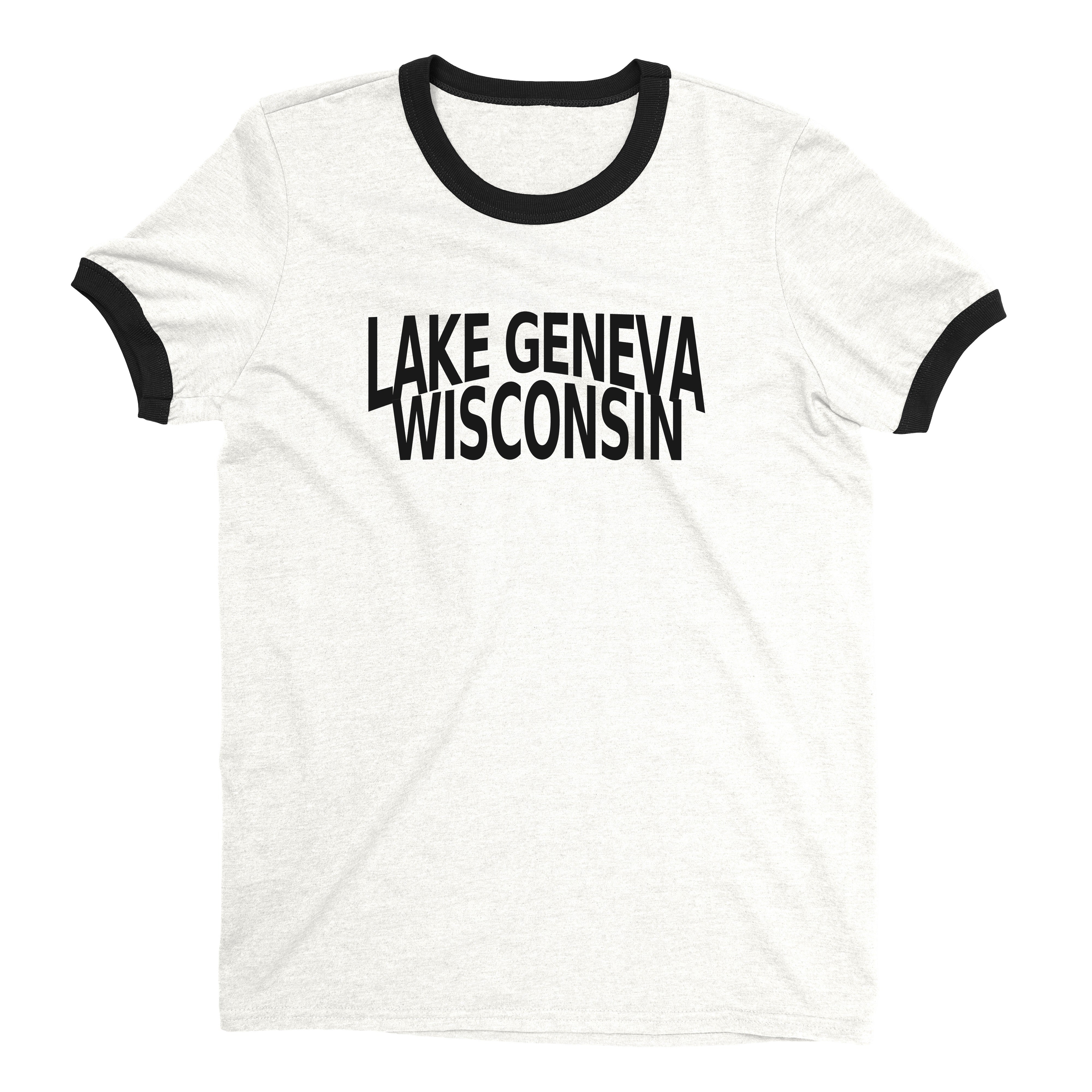 Lake Geneva Wisconsin Ringer Tee Retro Style Men's T-Shirt - NYC Factory - White