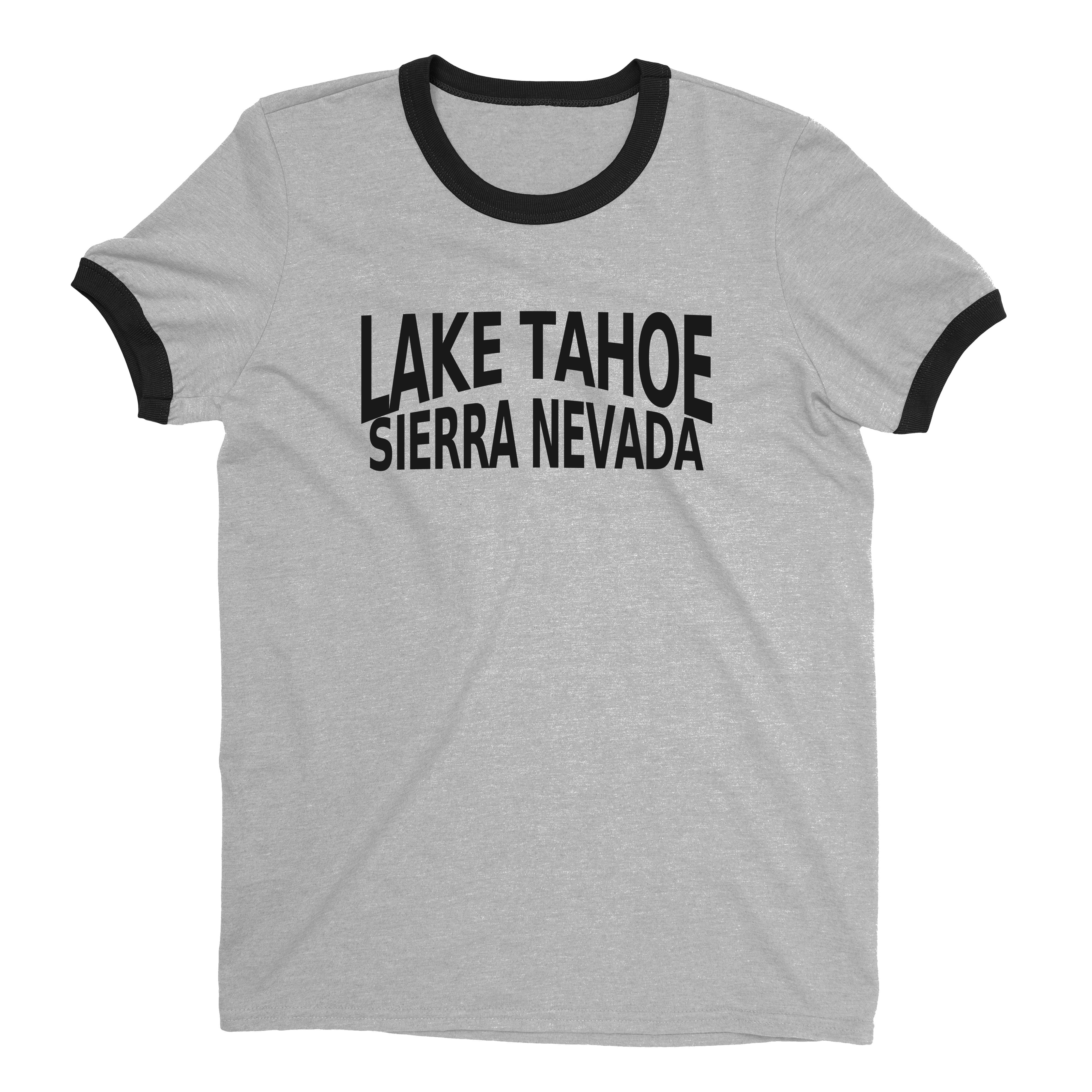 Lake Tahoe Ringer Tee Retro Style Men's T-Shirt - NYC Factory - Heather Gray