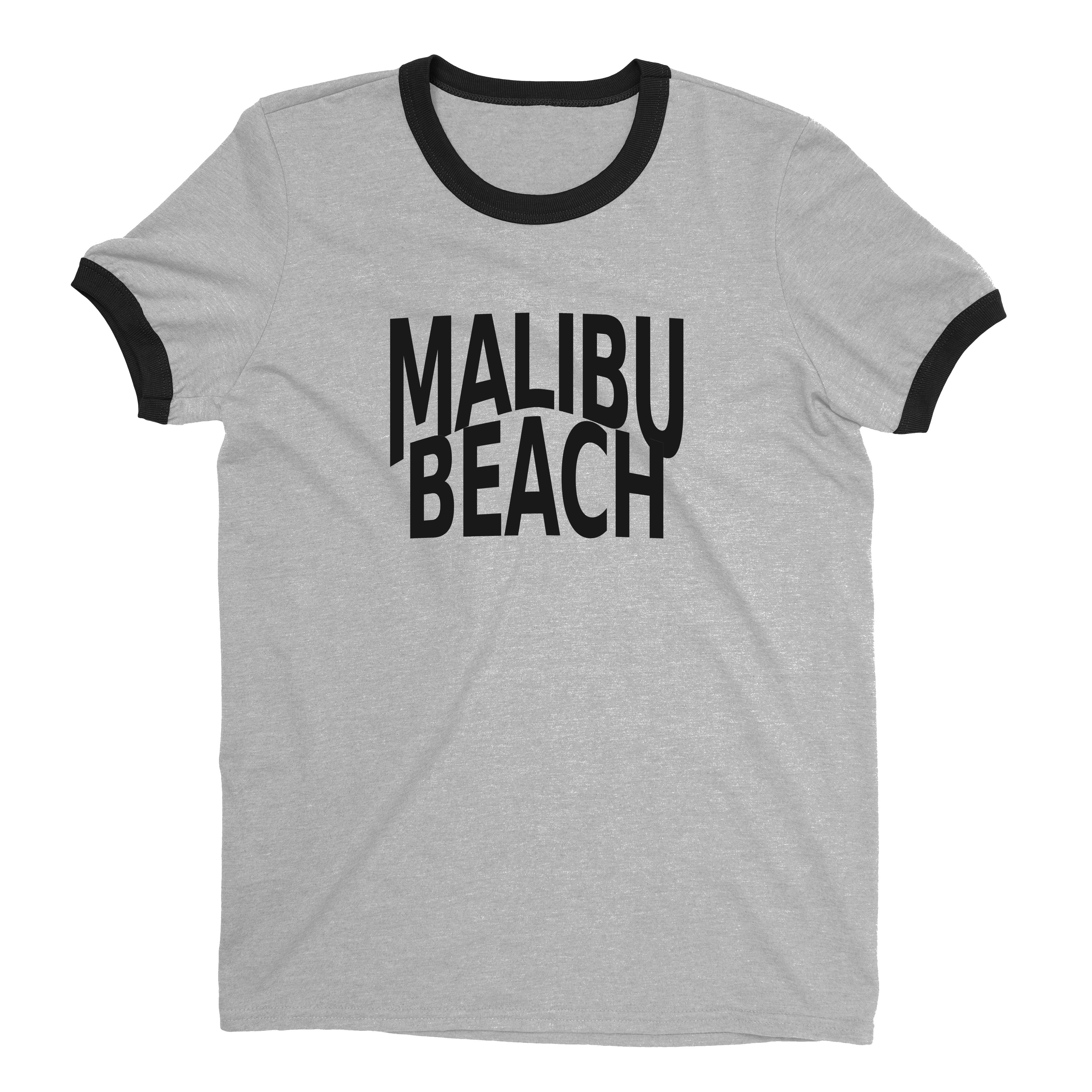 Malibu Beach Ringer Tee Retro Style Men's T-Shirt - NYC Factory - Heather Gray