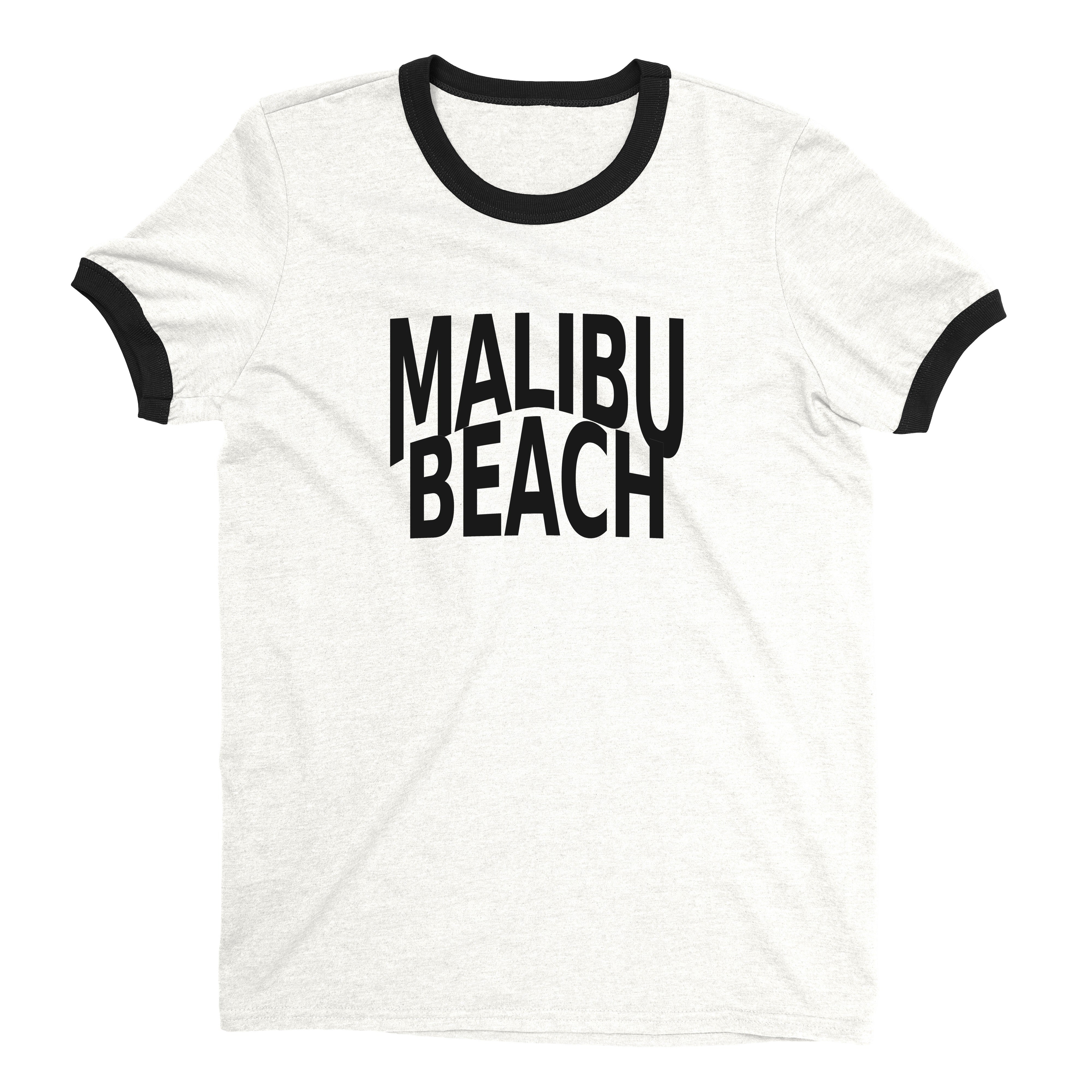 Malibu Beach Ringer Tee Retro Style Men's T-Shirt - NYC Factory - White