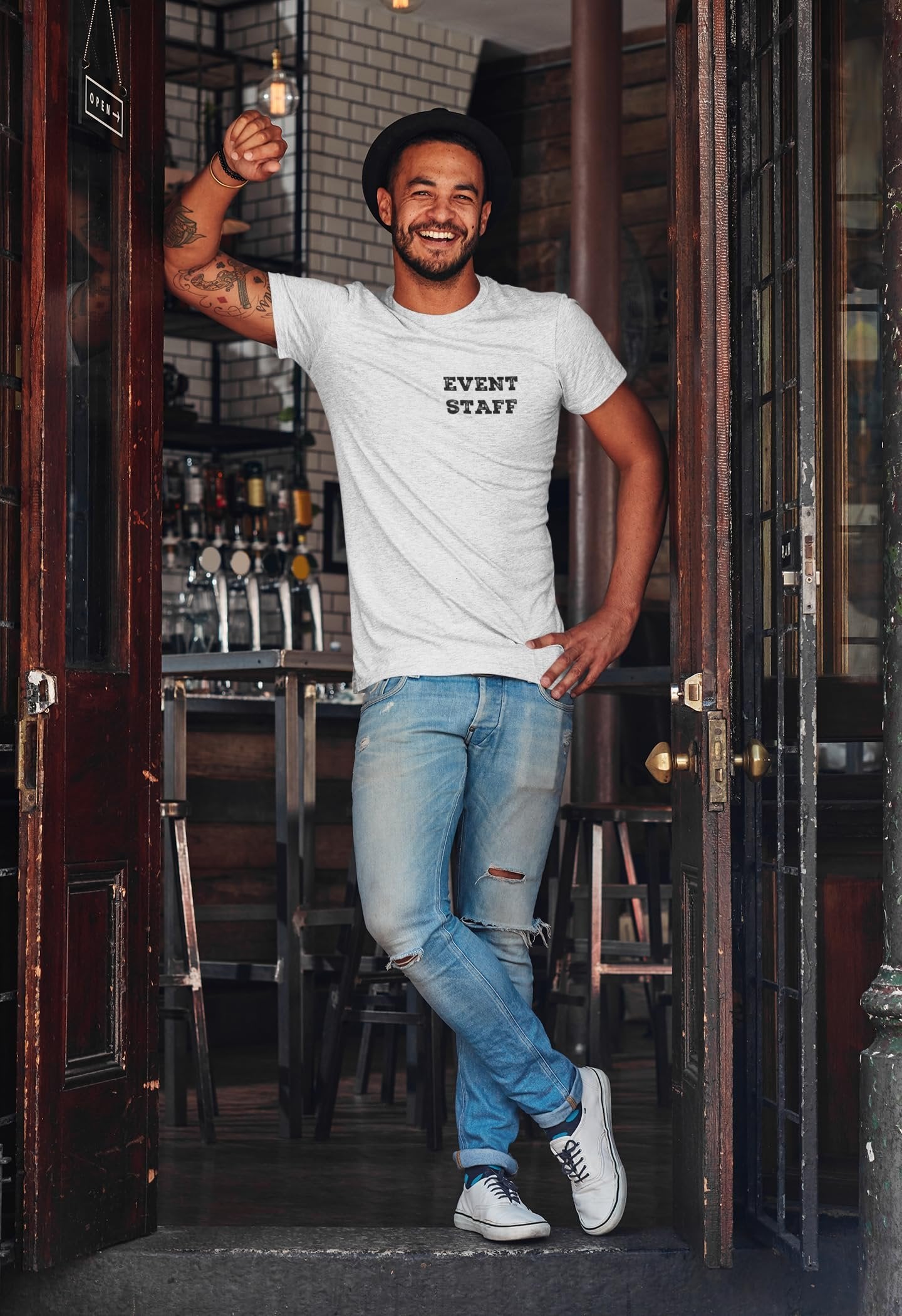 Professional Event T-Shirt - Rustic Design for Staff (NR-B, Chest & Back) Soft Cotton Tees