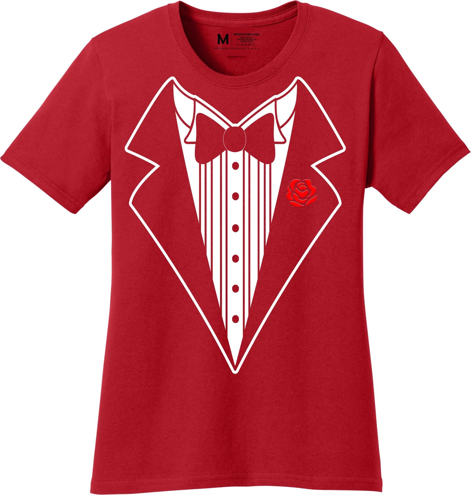 Ladies Faux Tuxedo T-Shirt (Red & Rose)