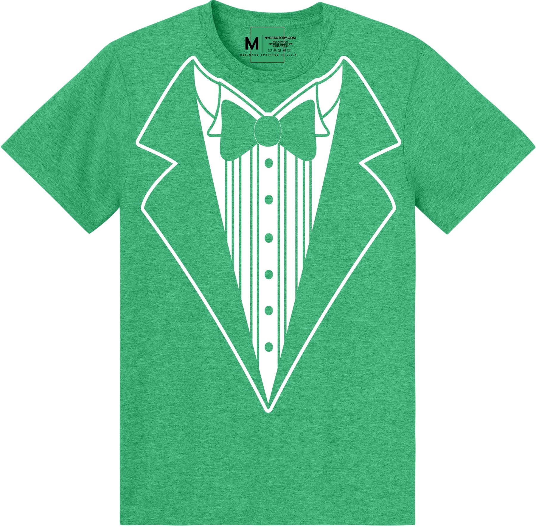 Men's Funny Tuxedo T-Shirt (Heather Green, Bowtie Design)