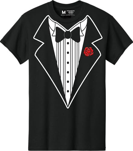 Men's Funny Tuxedo T-Shirt (Black, Bowtie & Rose)