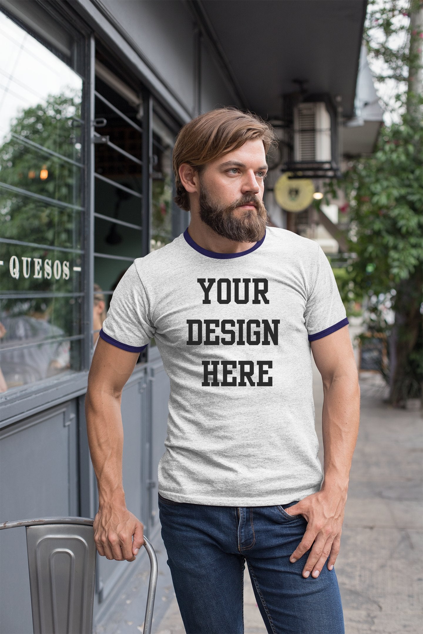 LM-IMAGE-77053609-Your Design Here Custom Mens Ringer T-Shirt Customized Tee White/Navy