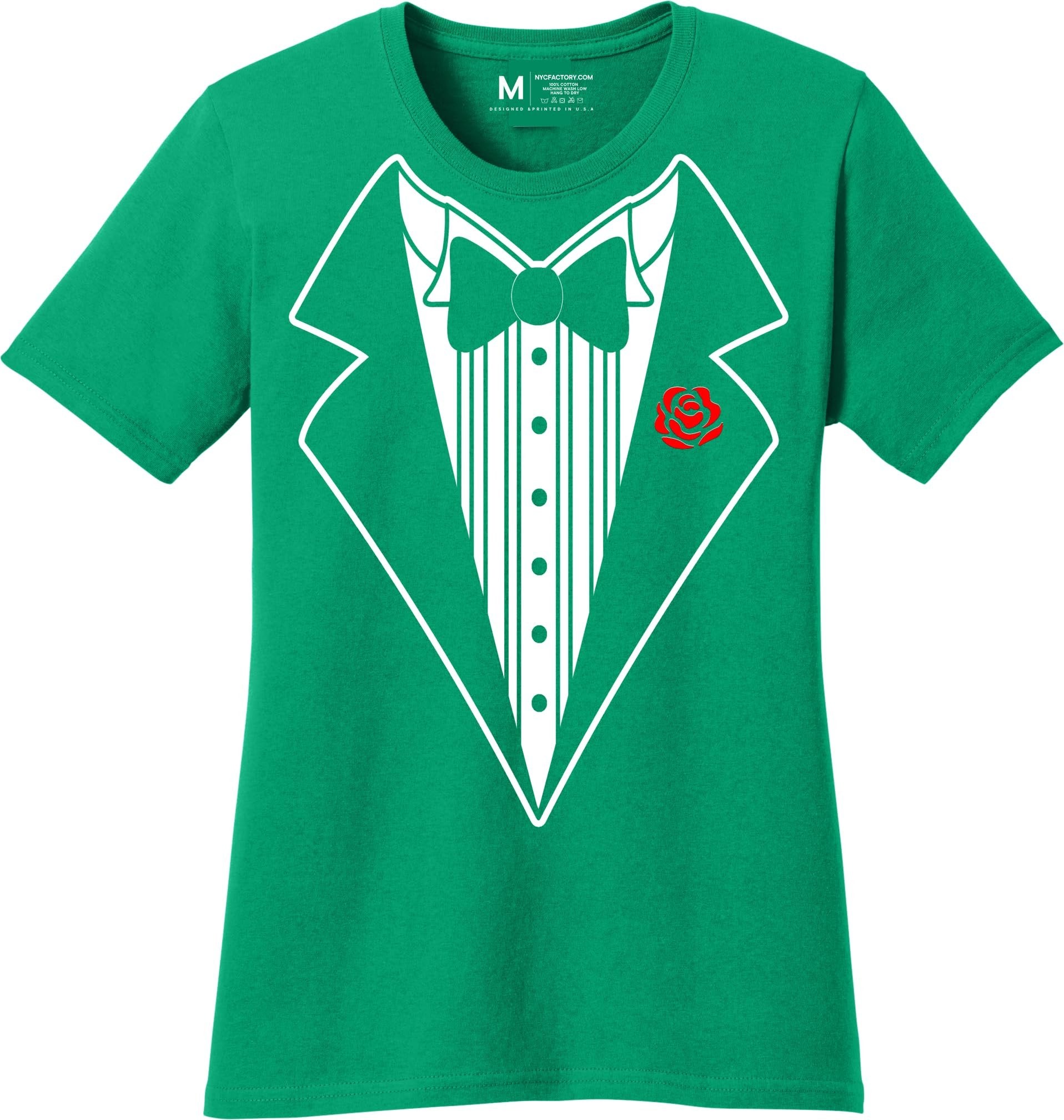 Ladies Faux Tuxedo T-Shirt (Irish Green & Rose)