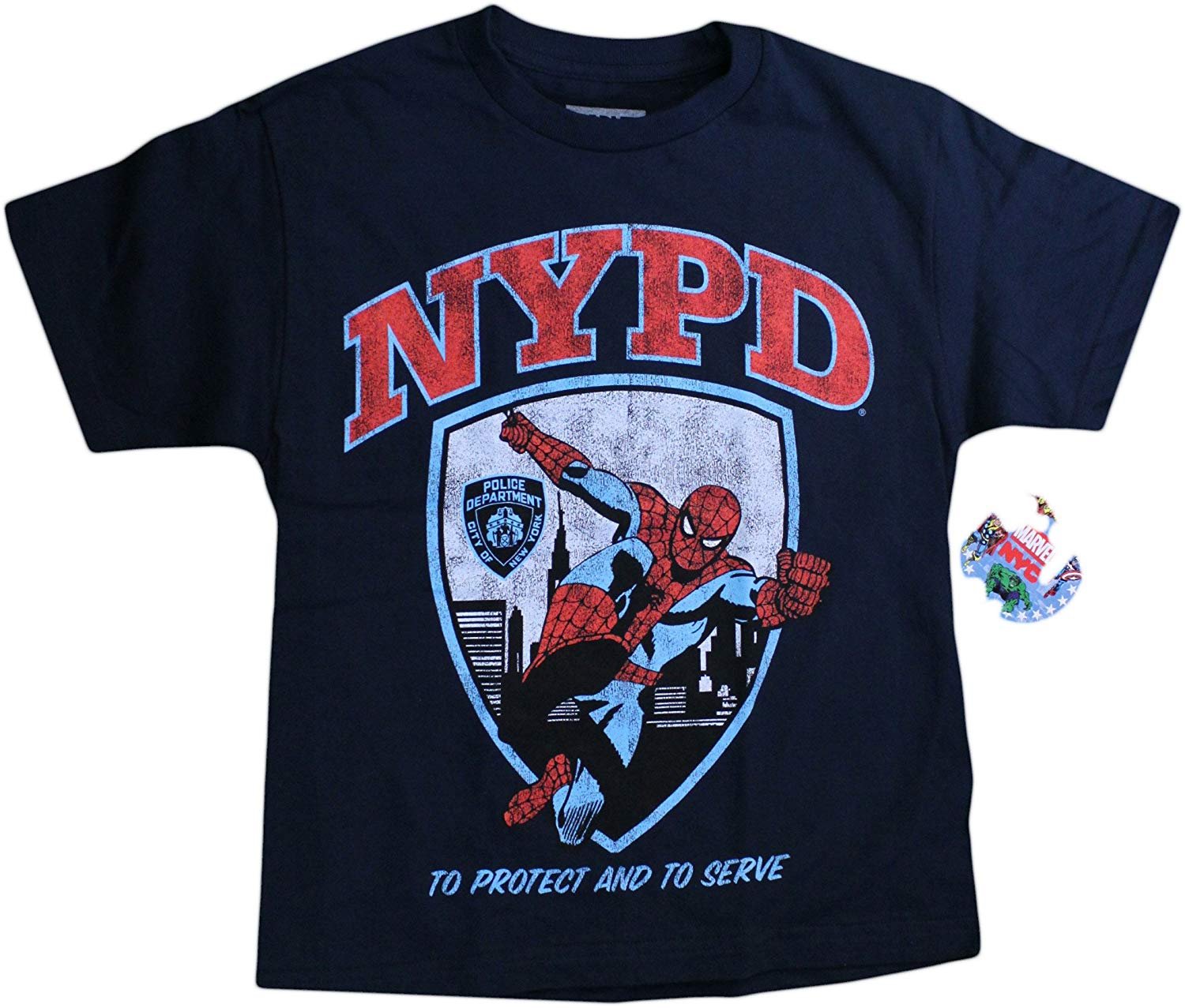 NYPD Marvel Kids Short Sleeve Screen Print T-Shirt Navy