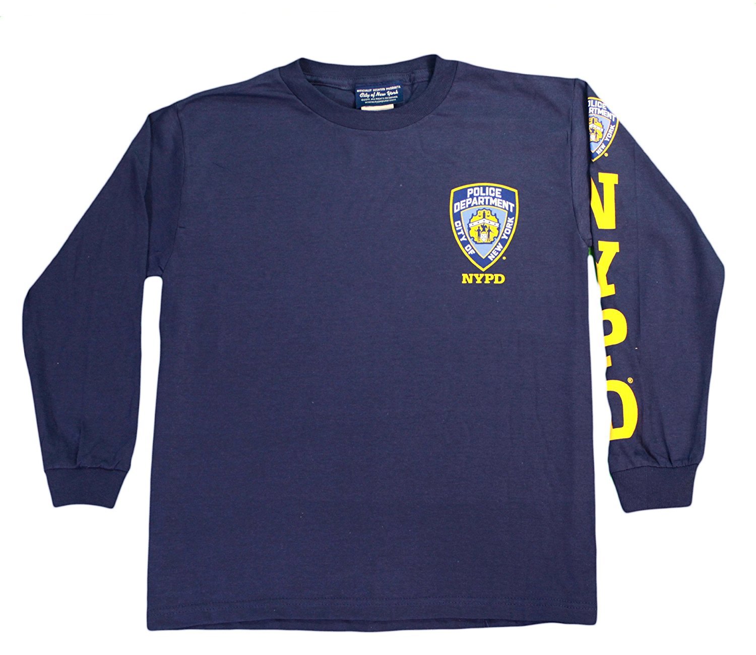 NYPD Kids Long Sleeve Screen Print Chest Badge T-Shirt Navy Yellow