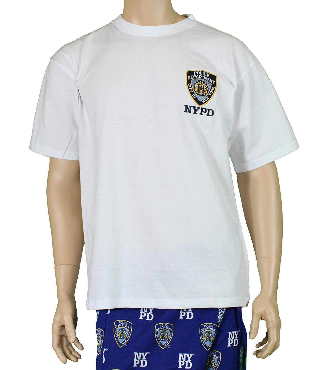 NYPD Men's T-Shirt (Embroidered Chest Design, White)