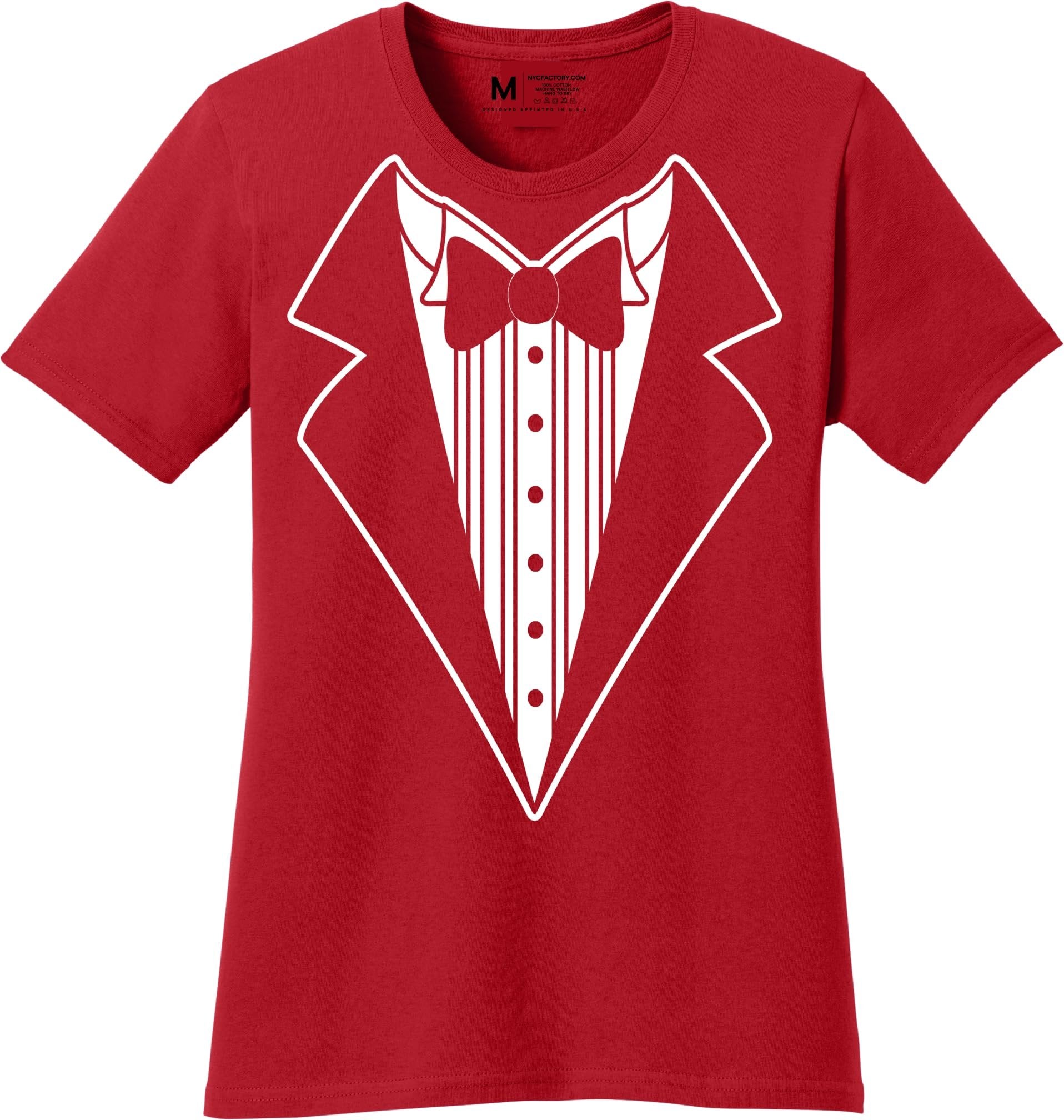 Ladies Faux Tuxedo T-Shirt (Red, Bowtie)