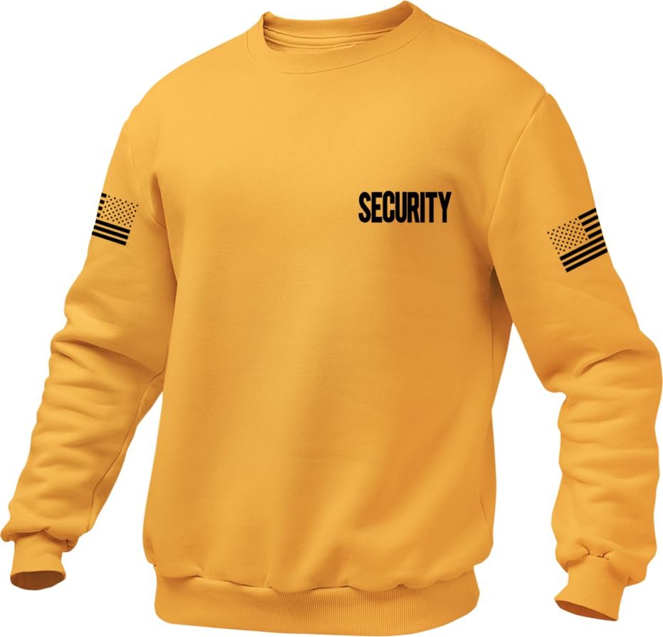 Security Pullover Crewneck Sweatshirt Chest & Back + USA Flag Sleeve Prints