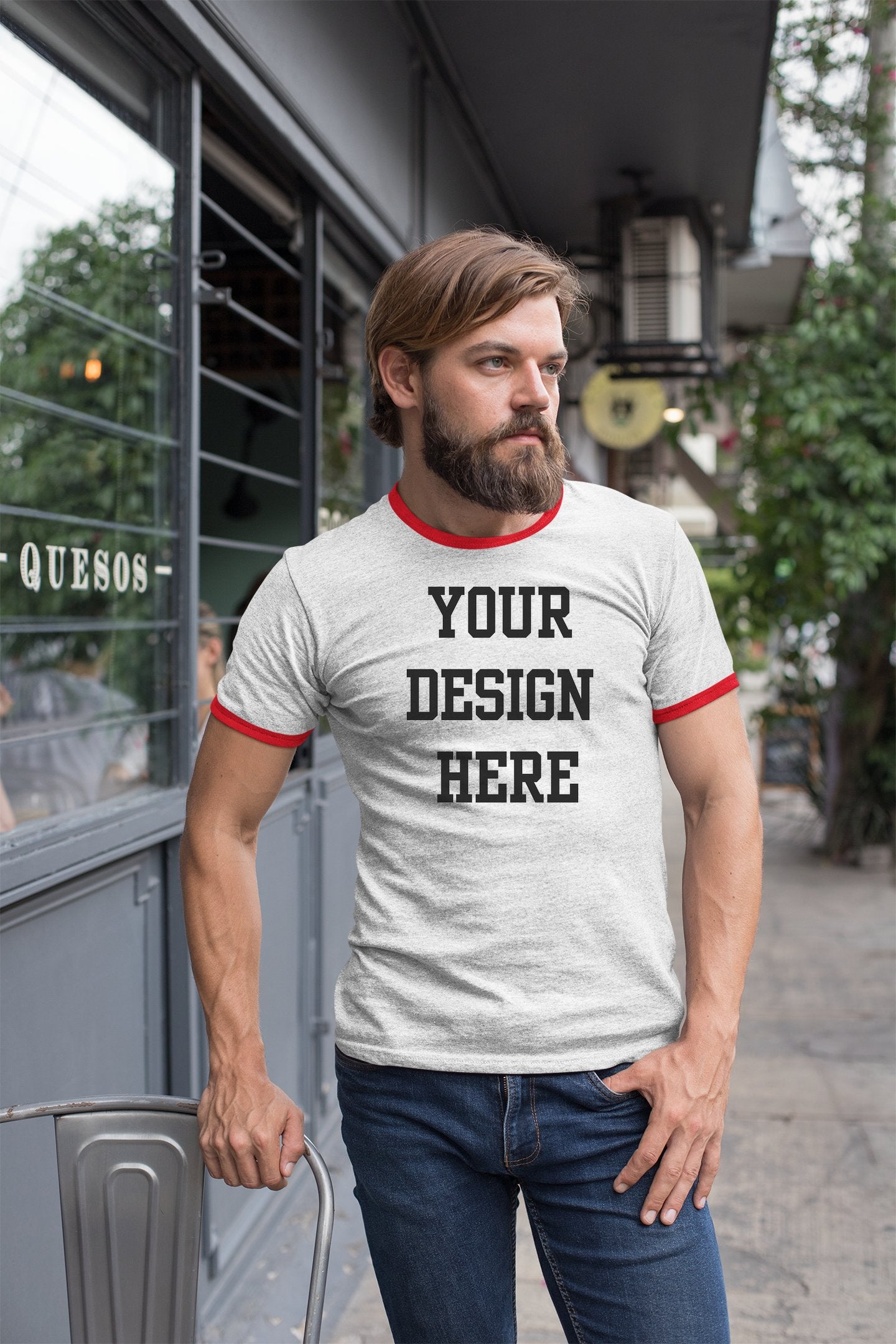 LM-IMAGE-77053610-Your Design Here Custom Mens Ringer T-Shirt Customized Tee White/Red