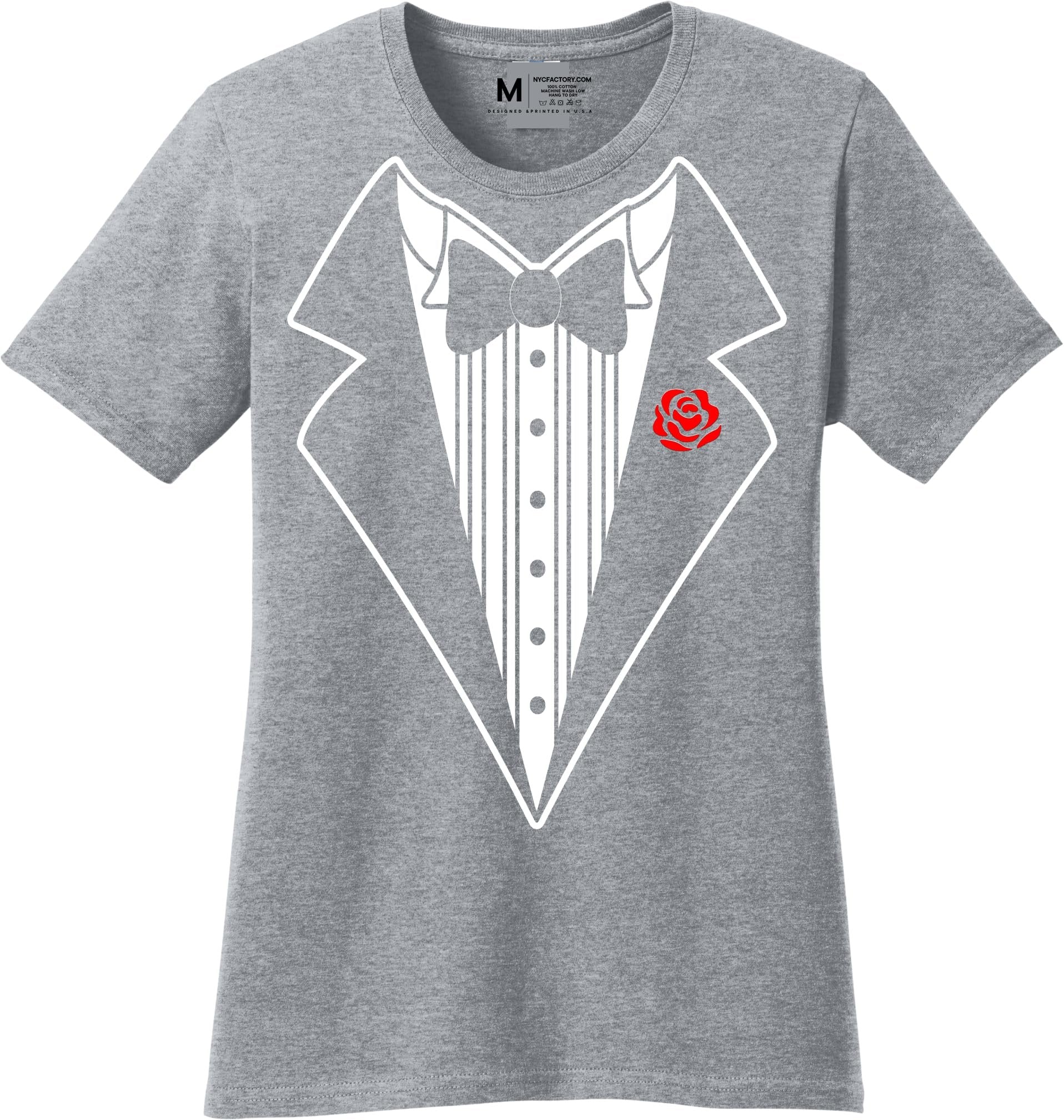 Ladies Faux Tuxedo T-Shirt (Heather Gray & Rose)