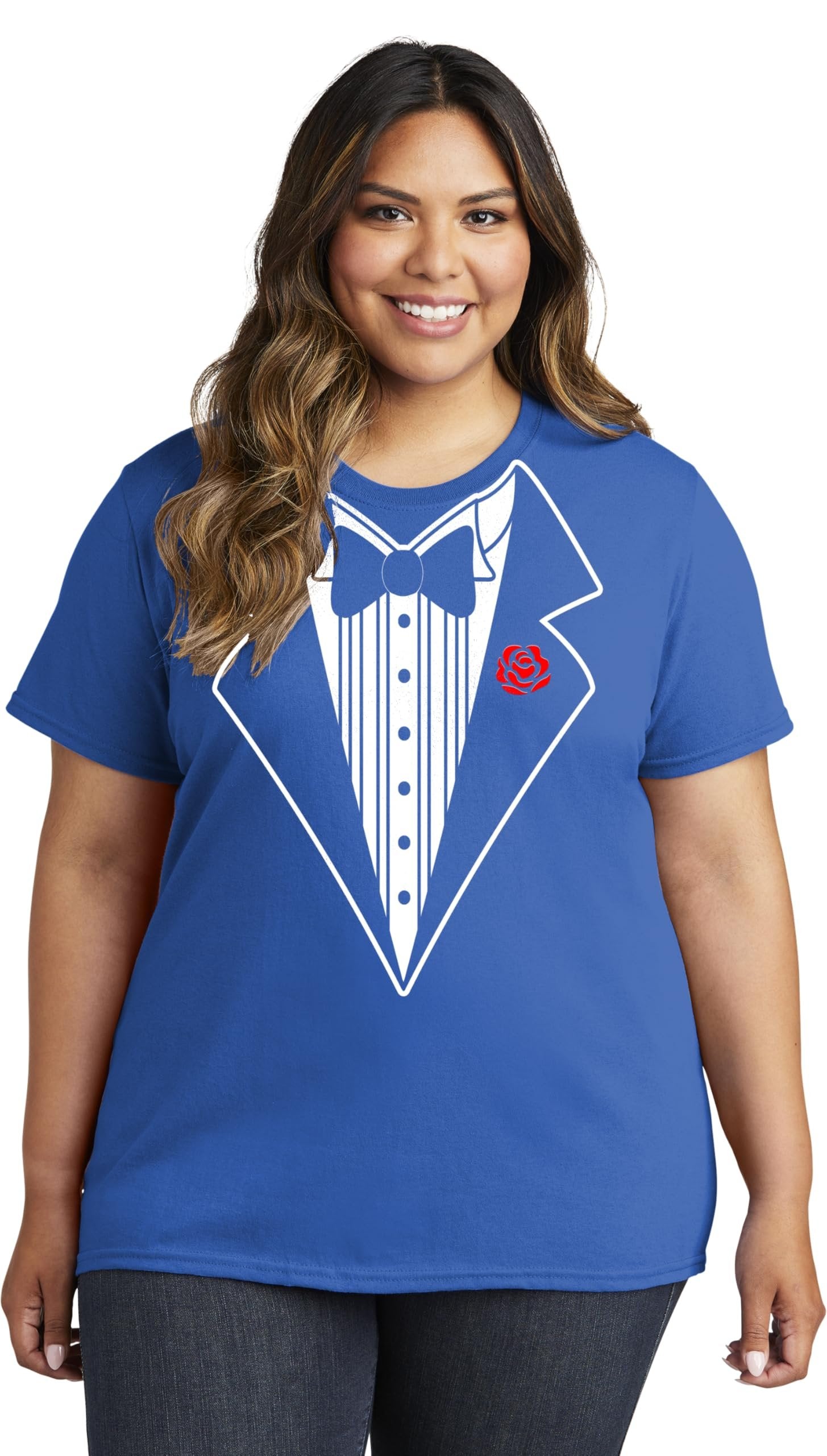 Ladies Faux Tuxedo T-Shirt (Royal Blue & Rose)