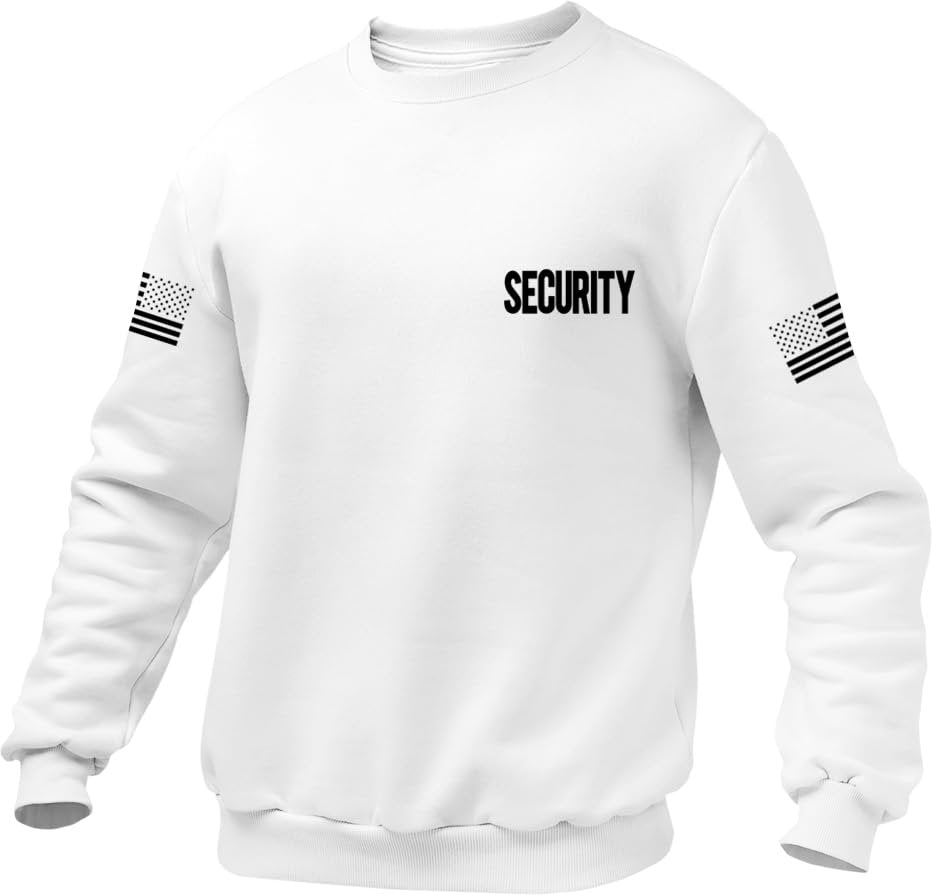 Security Pullover Crewneck Sweatshirt Chest & Back + USA Flag Sleeve Prints
