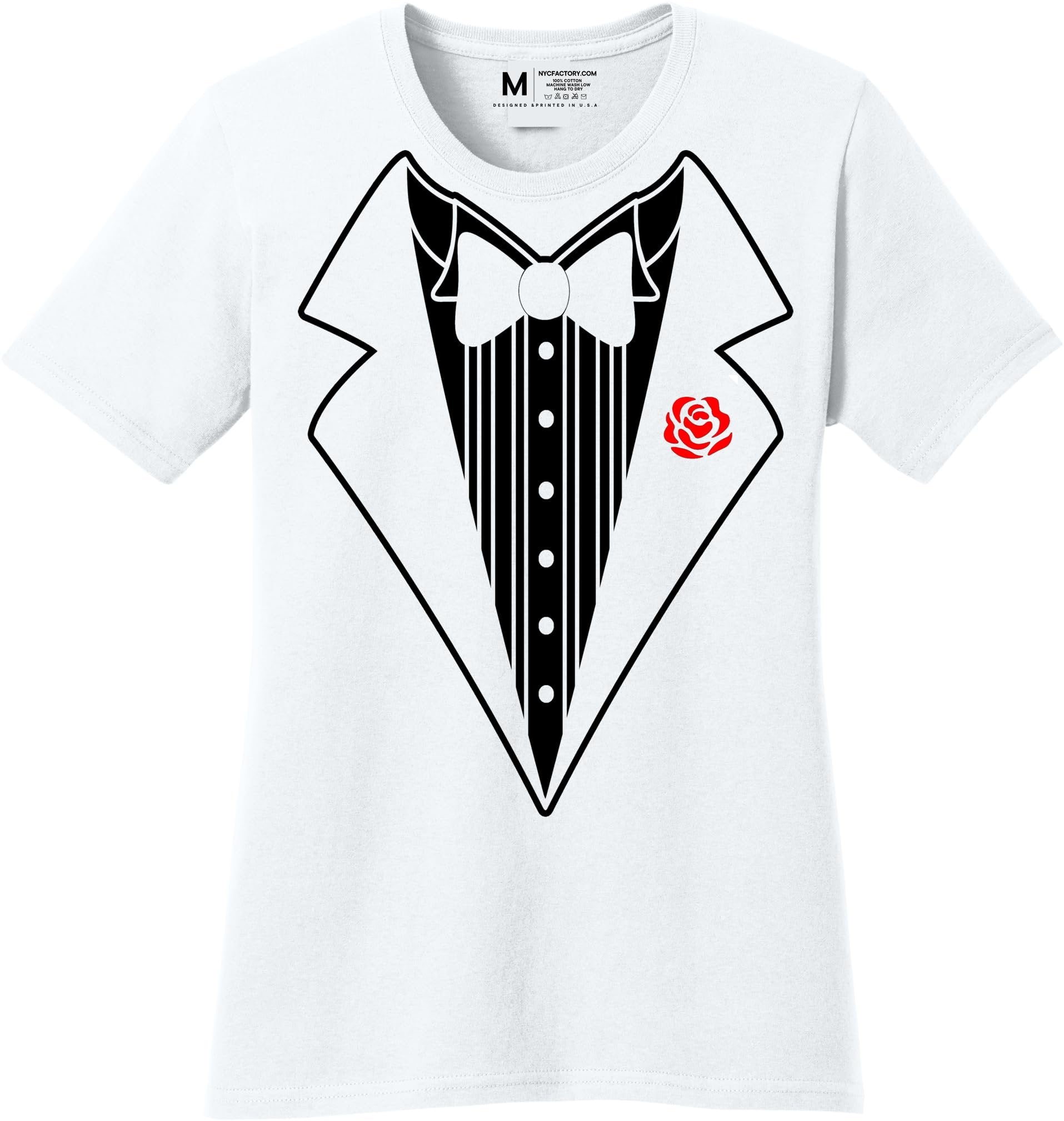 Ladies Faux Tuxedo T-Shirt (White & Rose)