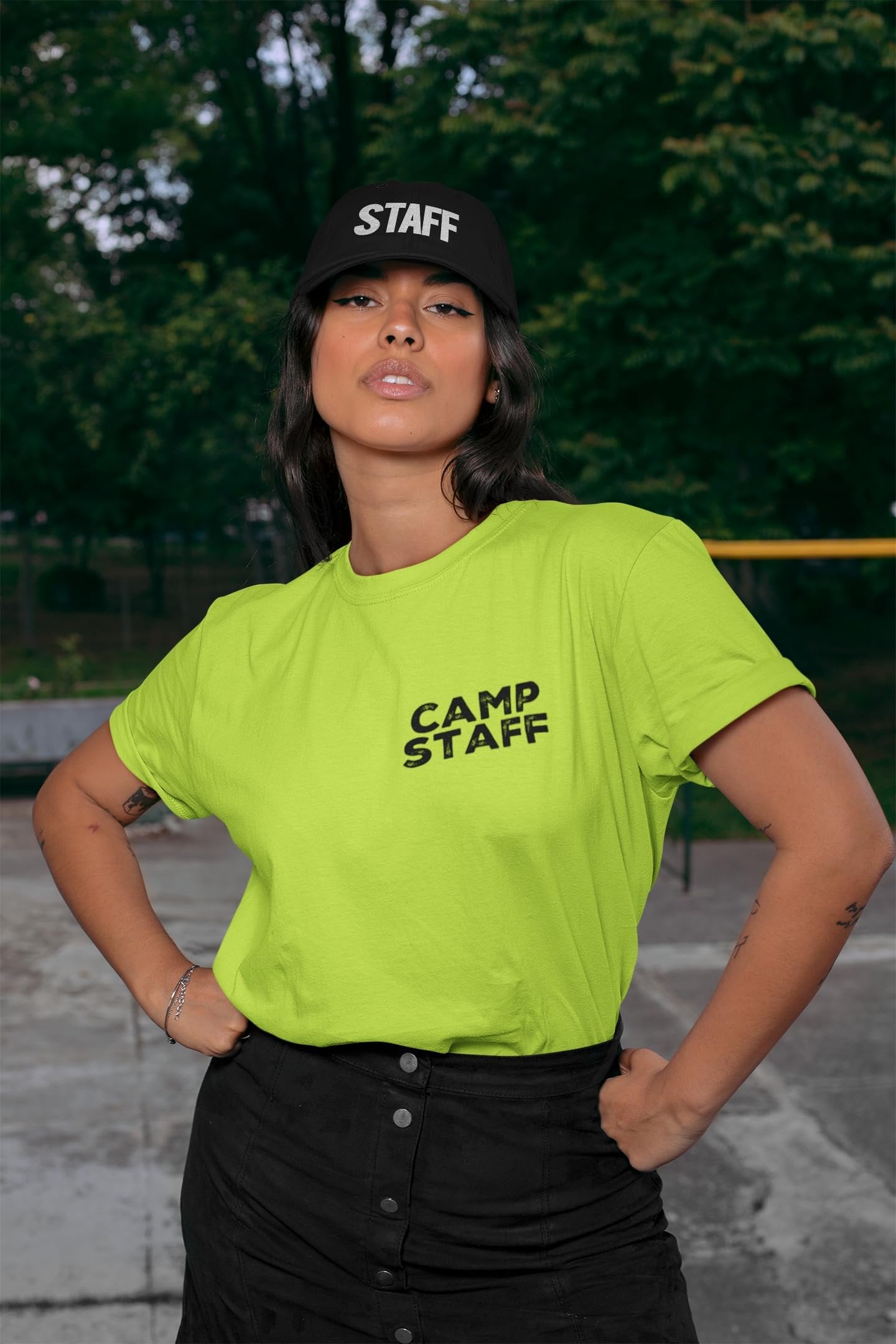 CAMP Staff T-Shirt Summer Counselor Rustic Design Cotton Tee (Chest & Back Print)