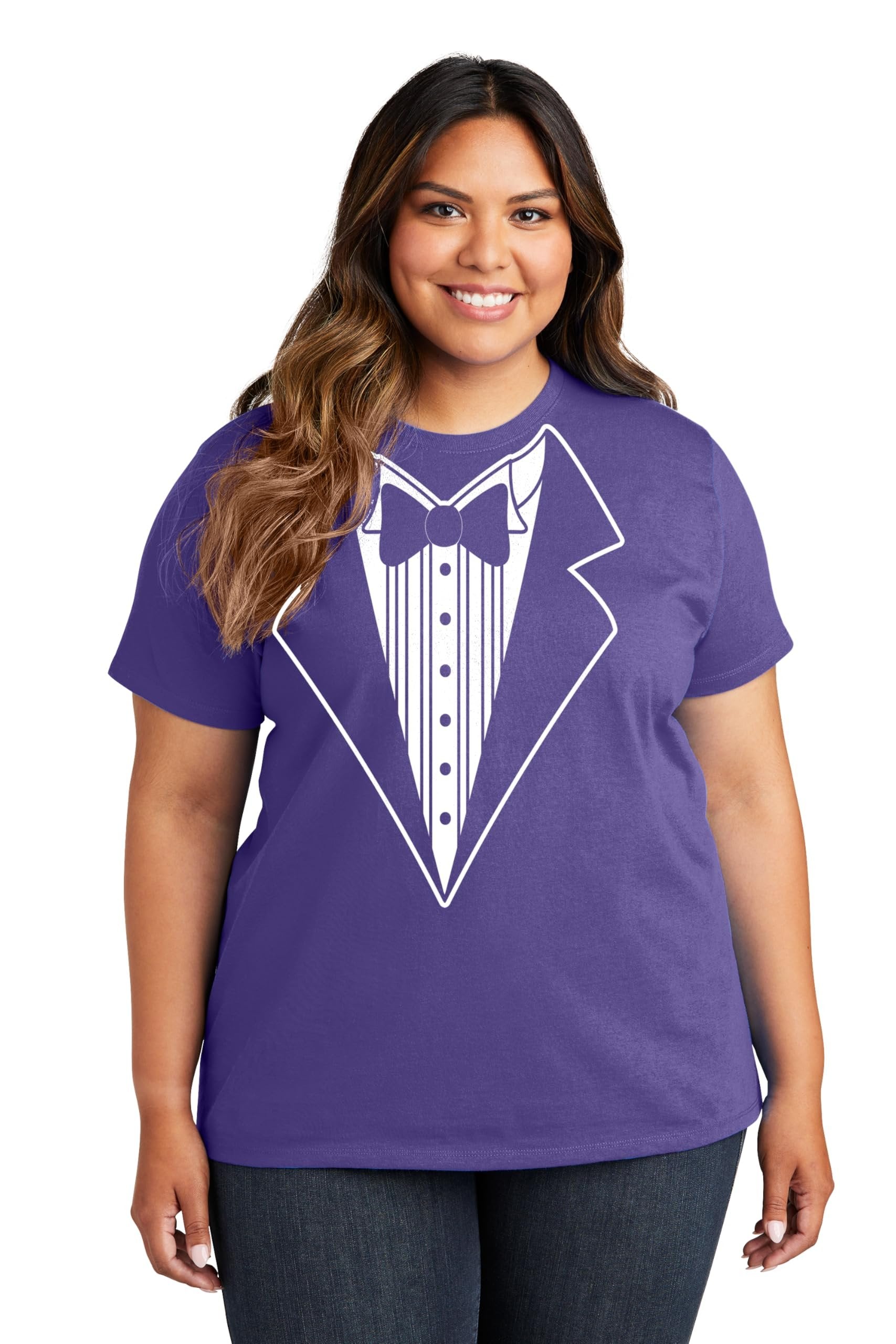 Ladies Faux Tuxedo T-Shirt (Purple, Bowtie)