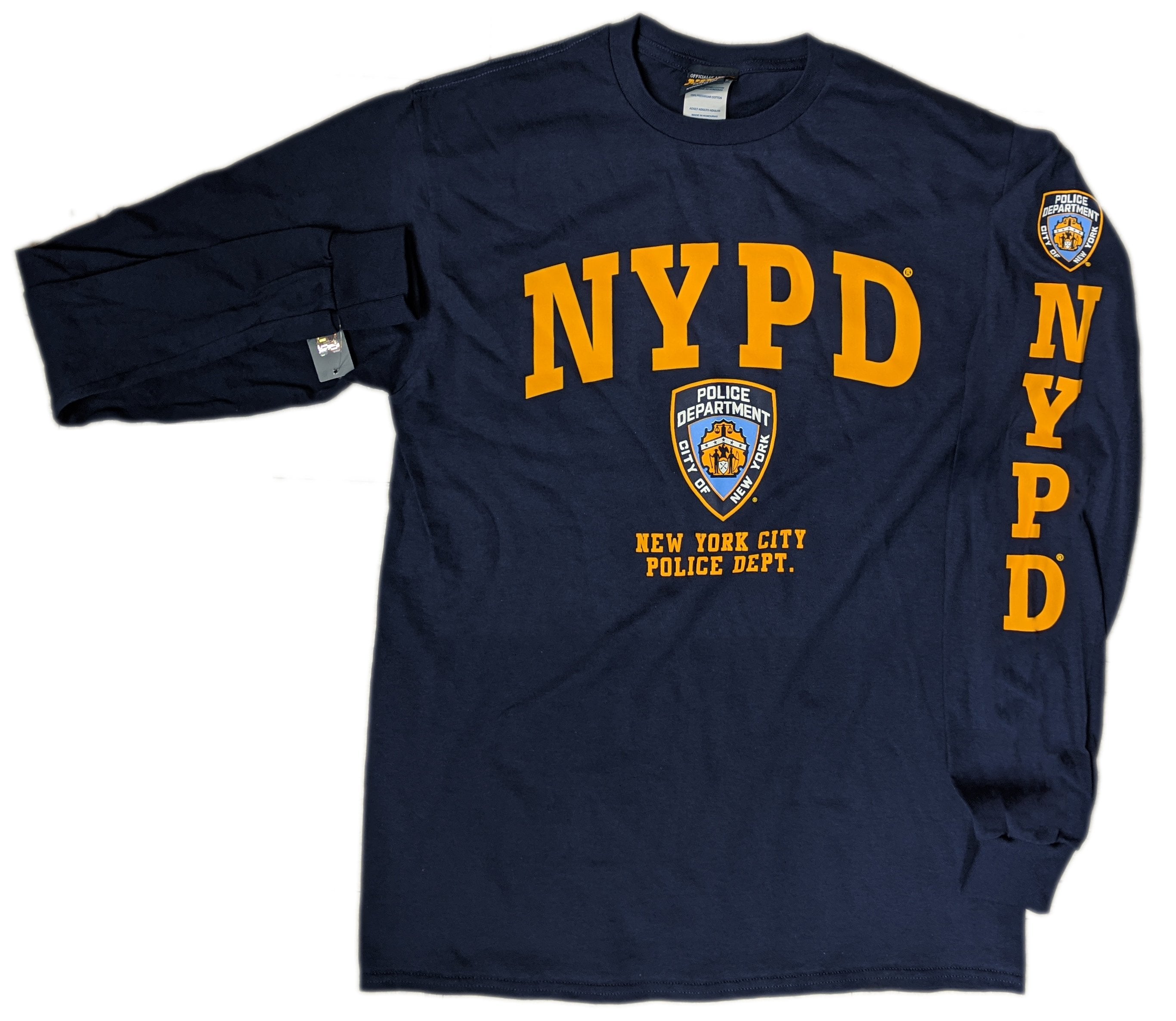 NYPD Long Sleeve T-Shirt Mens Navy Blue & Yellow Tee