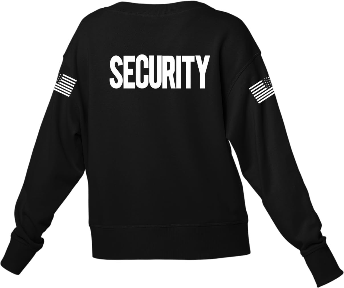 Security Pullover Crewneck Sweatshirt Chest & Back + USA Flag Sleeve Prints