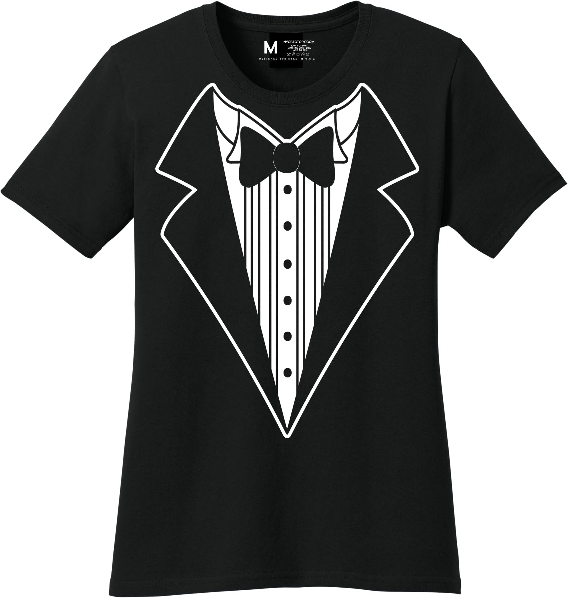 Ladies Faux Tuxedo T-Shirt (Black, Bowtie)