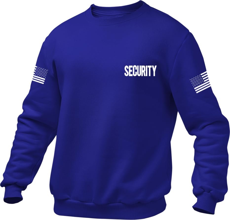 Security Pullover Crewneck Sweatshirt Chest & Back + USA Flag Sleeve Prints