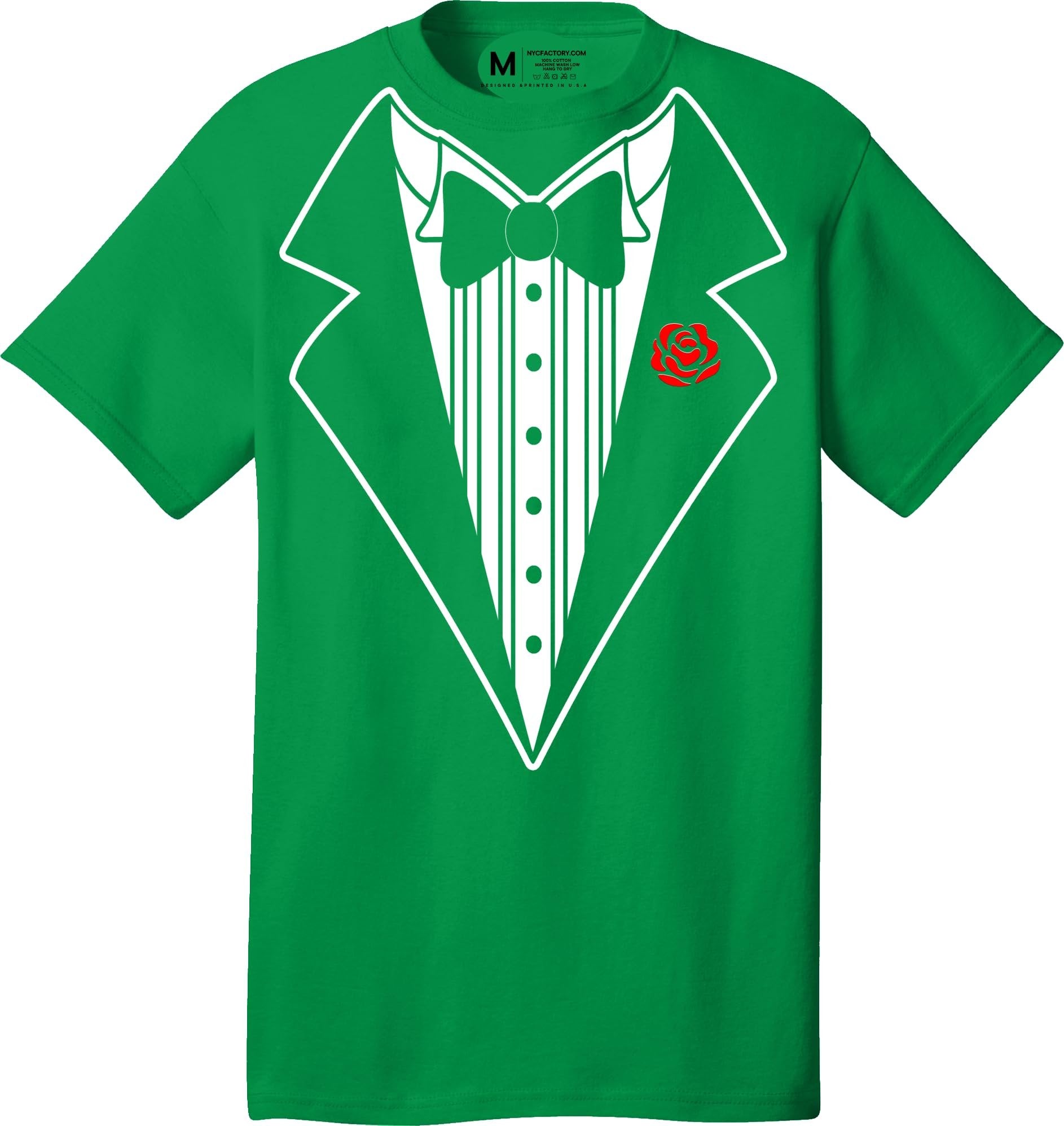 Men's Funny Tuxedo T-Shirt (Irish Green, Bowtie & Rose)