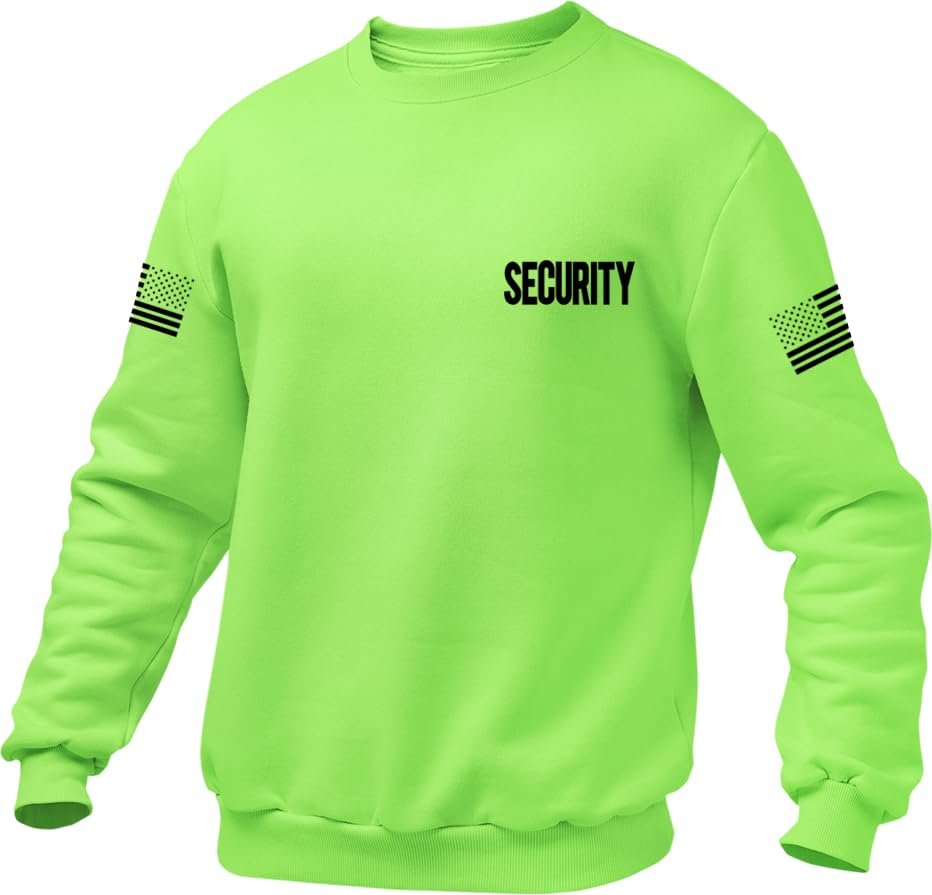 Security Pullover Crewneck Sweatshirt Chest & Back + USA Flag Sleeve Prints