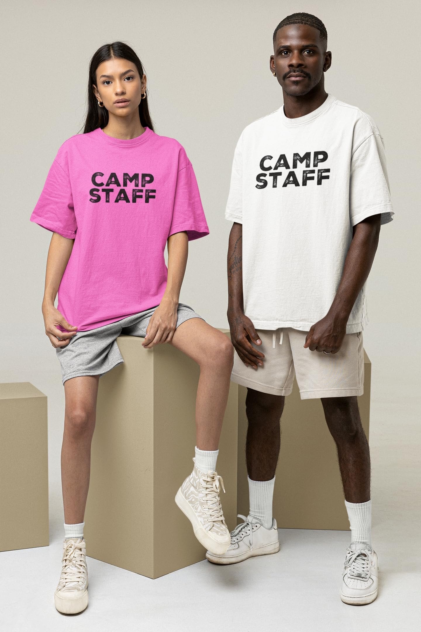 CAMP Staff T-Shirt Summer Counselor Rustic Design Cotton Tee (Front Print Only)