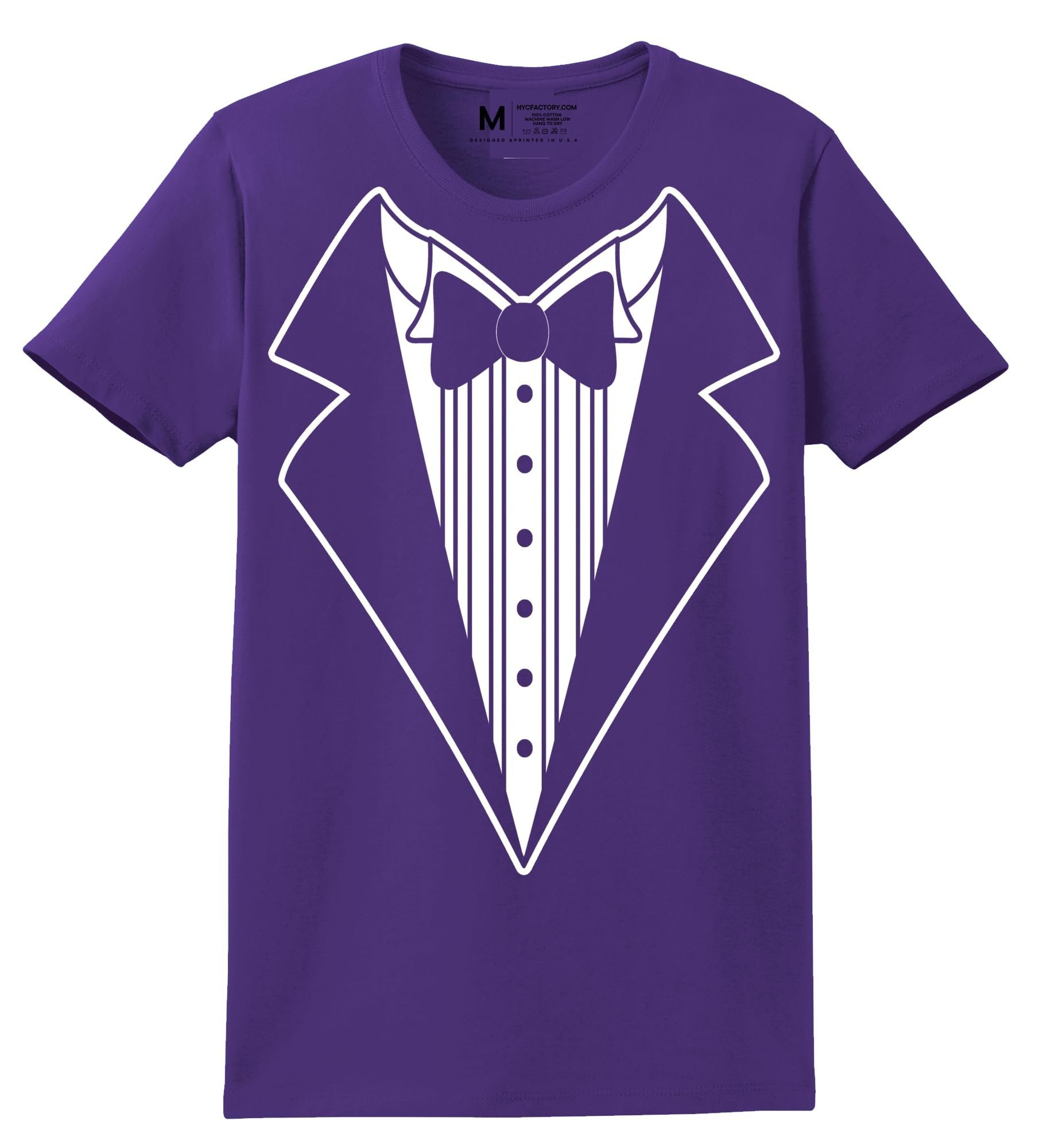 Ladies Faux Tuxedo T-Shirt (Purple, Bowtie)