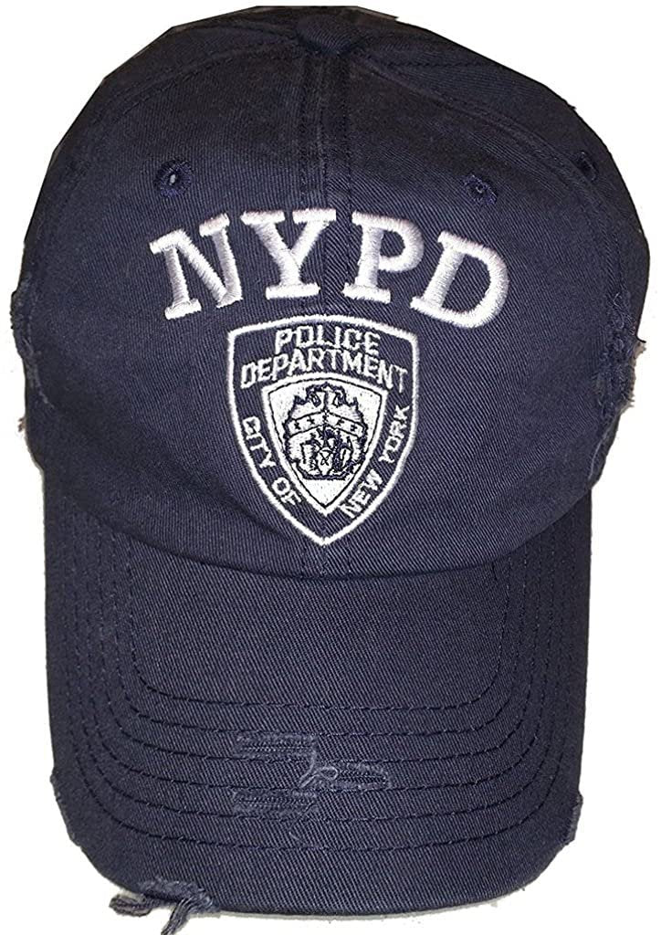 Men's NYPD Baseball Hats / All Styles / Officially Licensed Caps (Black & White, Distressed)
