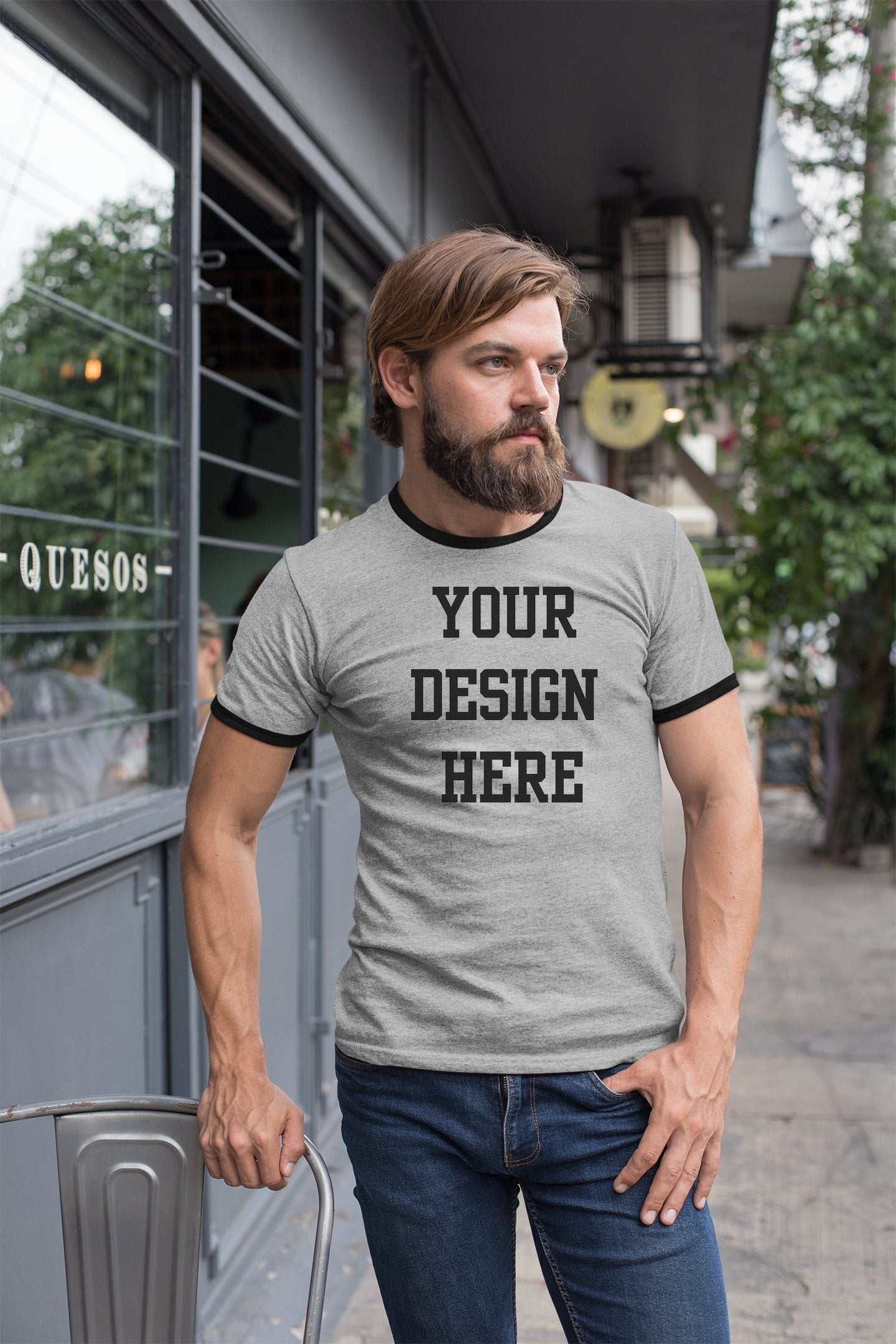 LM-IMAGE-77053608-Your Design Here Custom Mens Ringer T-Shirt Customized Tee Gray/Black