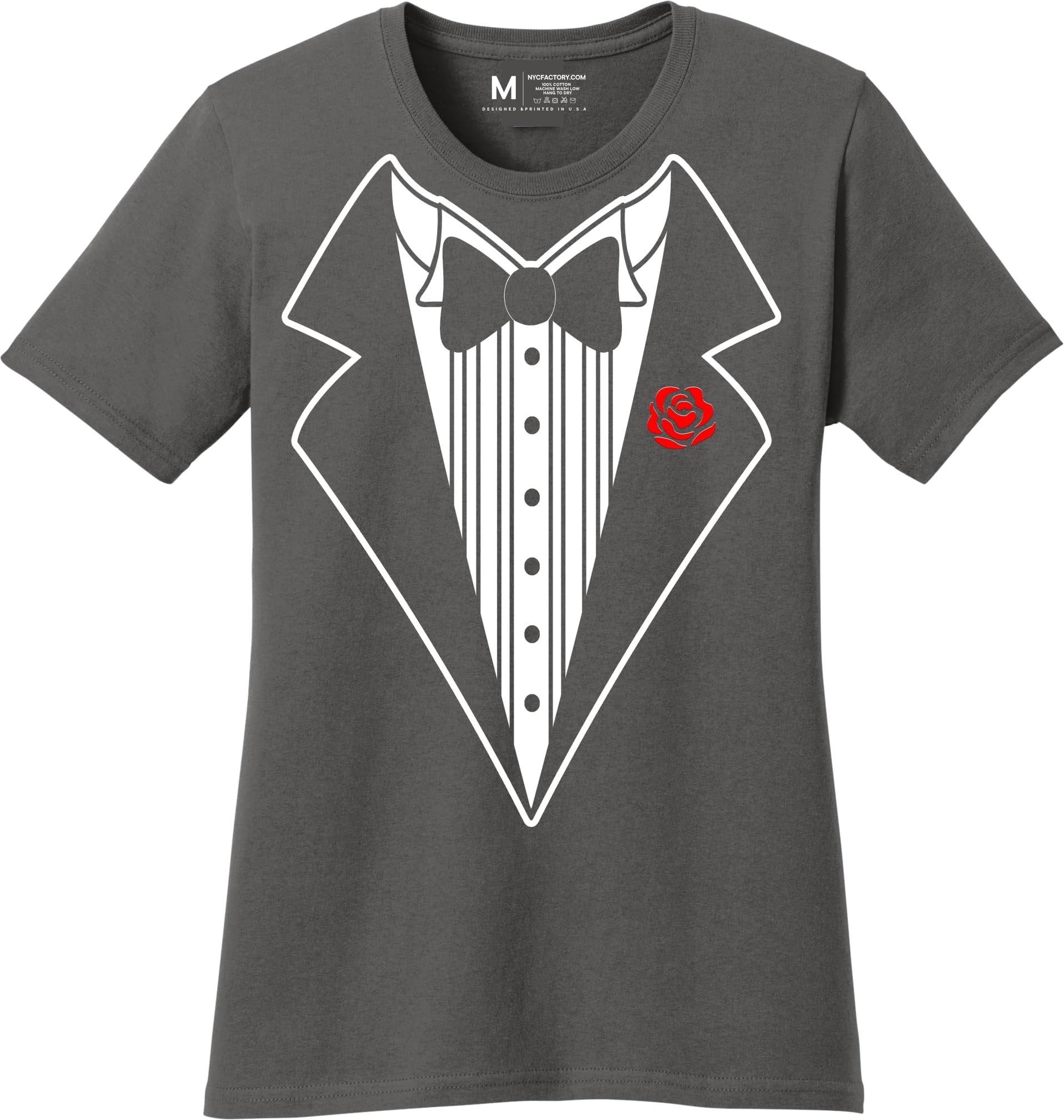 Ladies Faux Tuxedo T-Shirt (Charcoal & Rose)