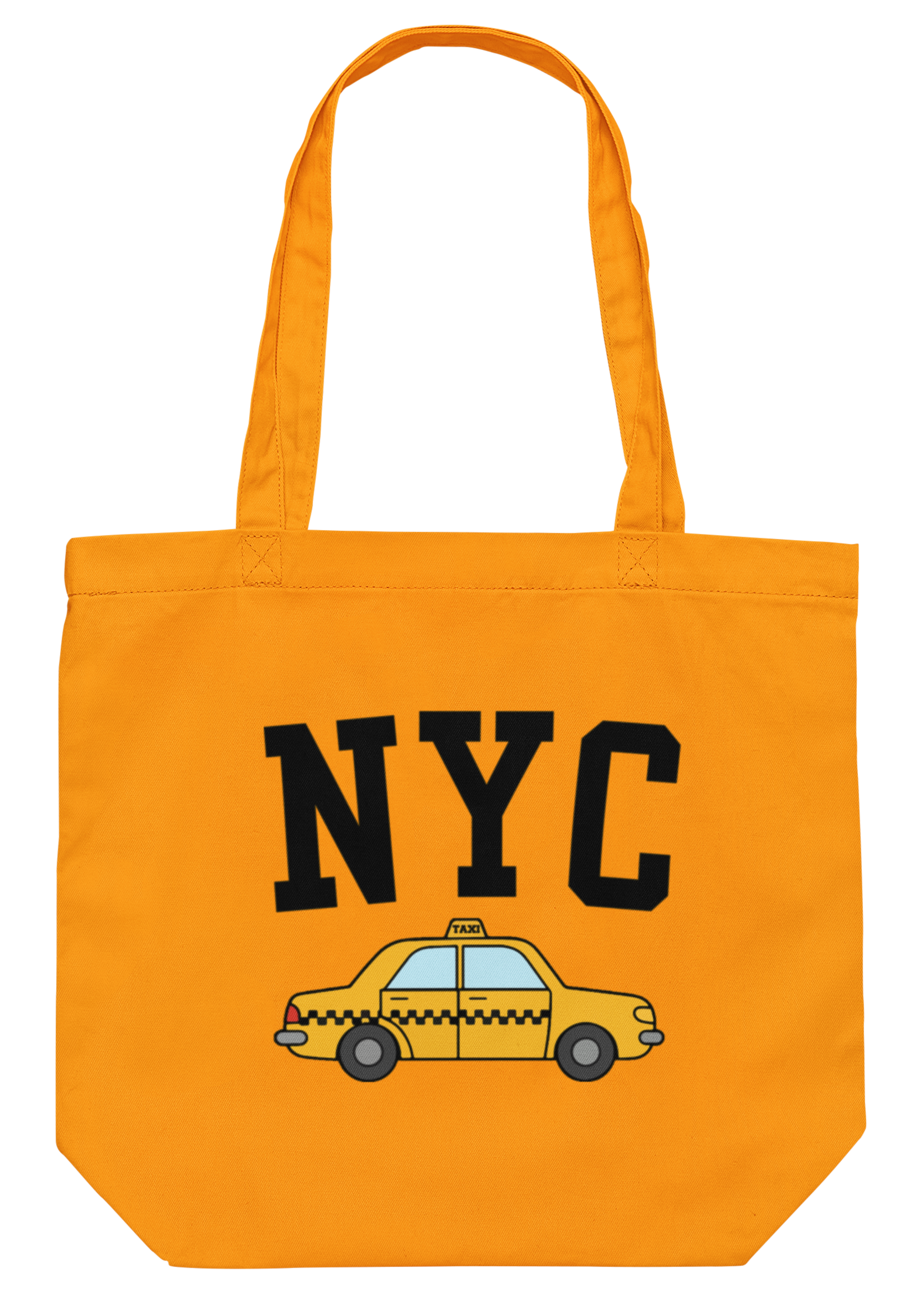 Gold Jumbo tote bag with 'NYC' and taxi illustration on a white background