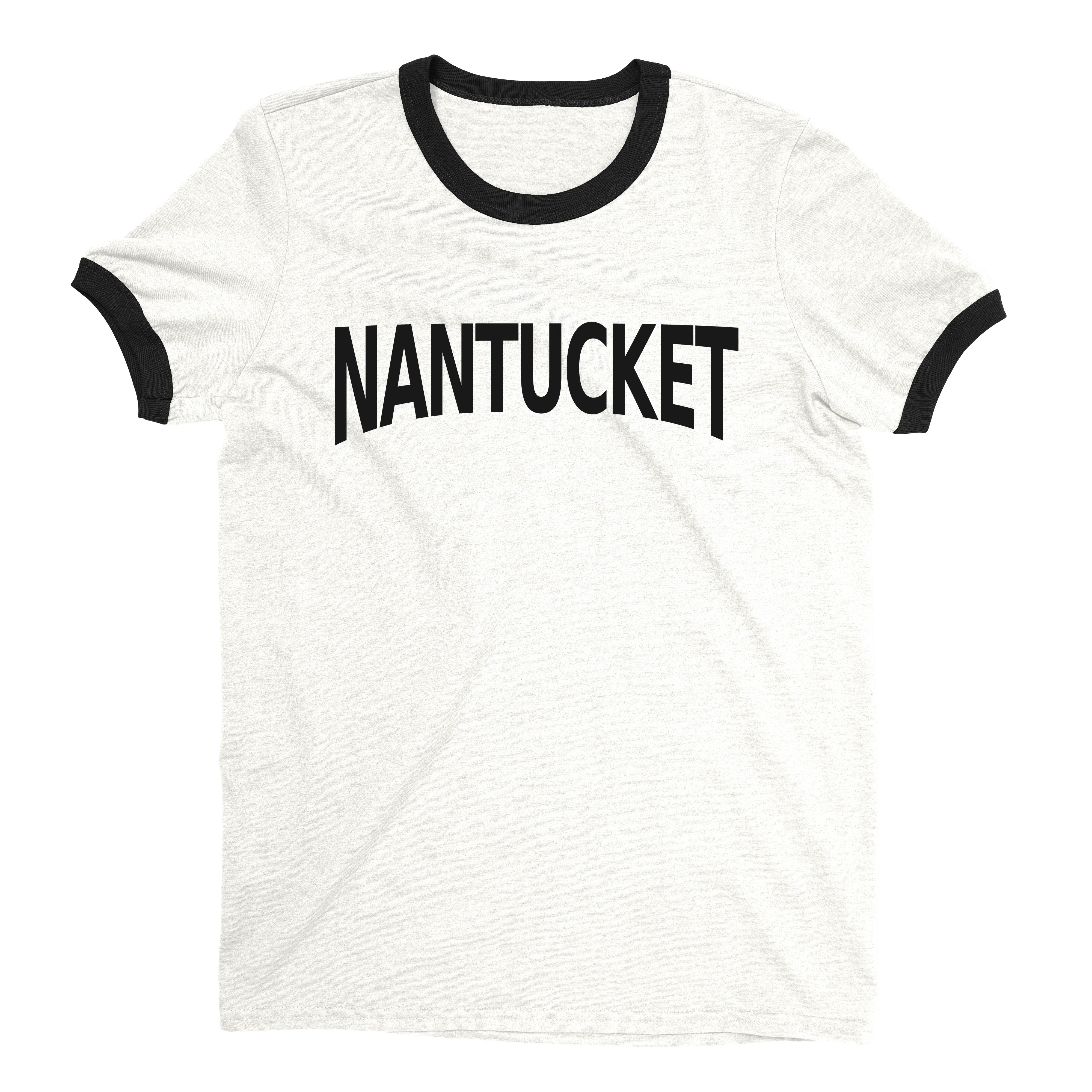 Nantucket Island Ringer Tee Retro Style Men's T-Shirt - NYC Factory - White