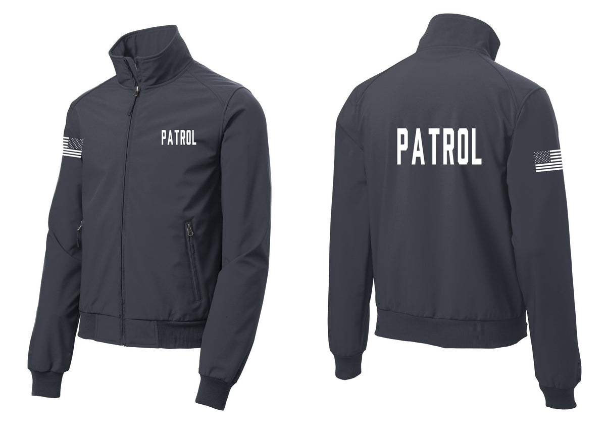 NYC Factory Patrol Soft Shell Bomber Jacket (Classic) - Chest + Back + US Flag Sleeve - Battleship Grey
