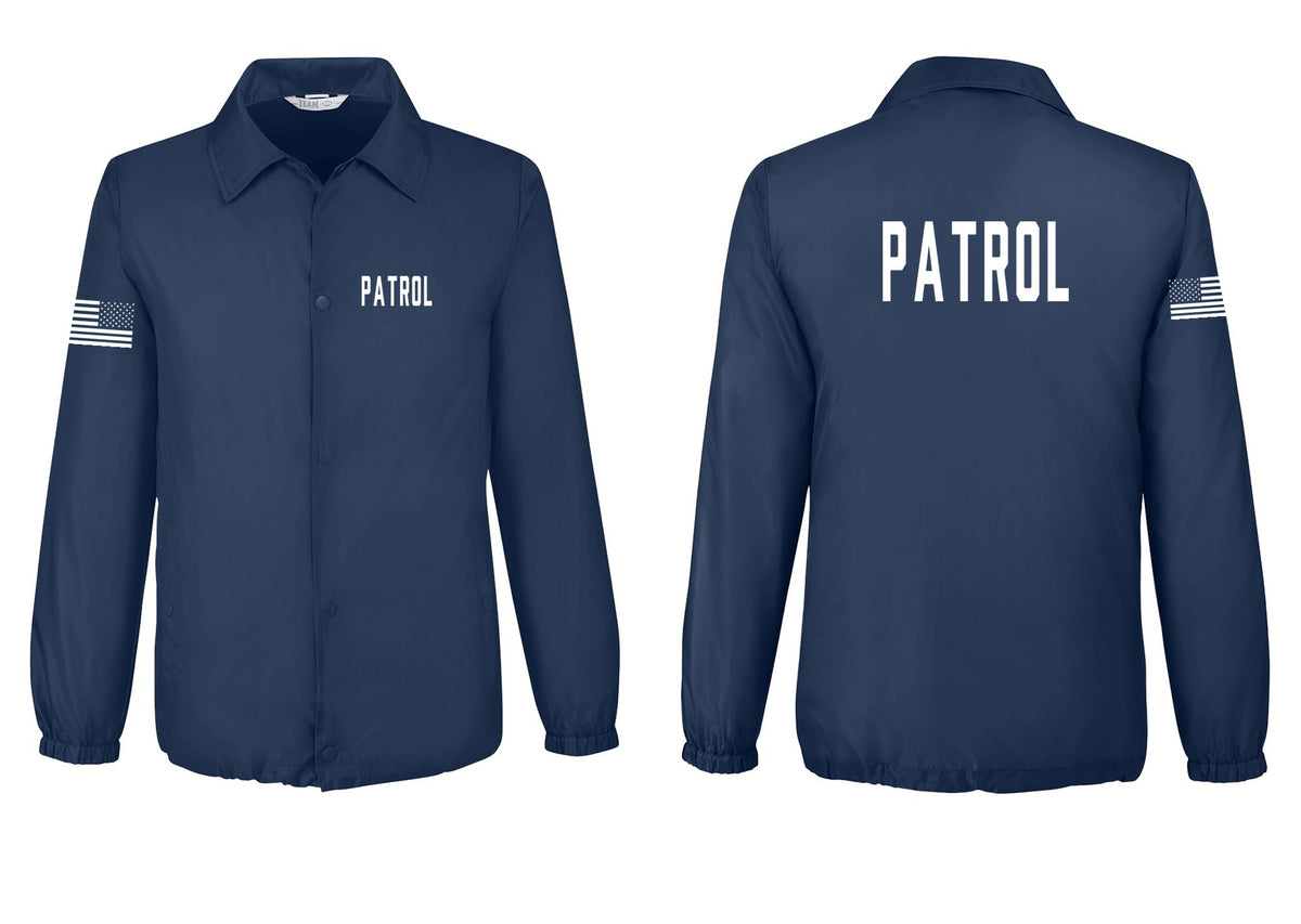 NYC Factory Patrol Snap-Front Coaches Jacket (Classic) - Chest + Back + US Flag Sleeve - Sport Dark Navy