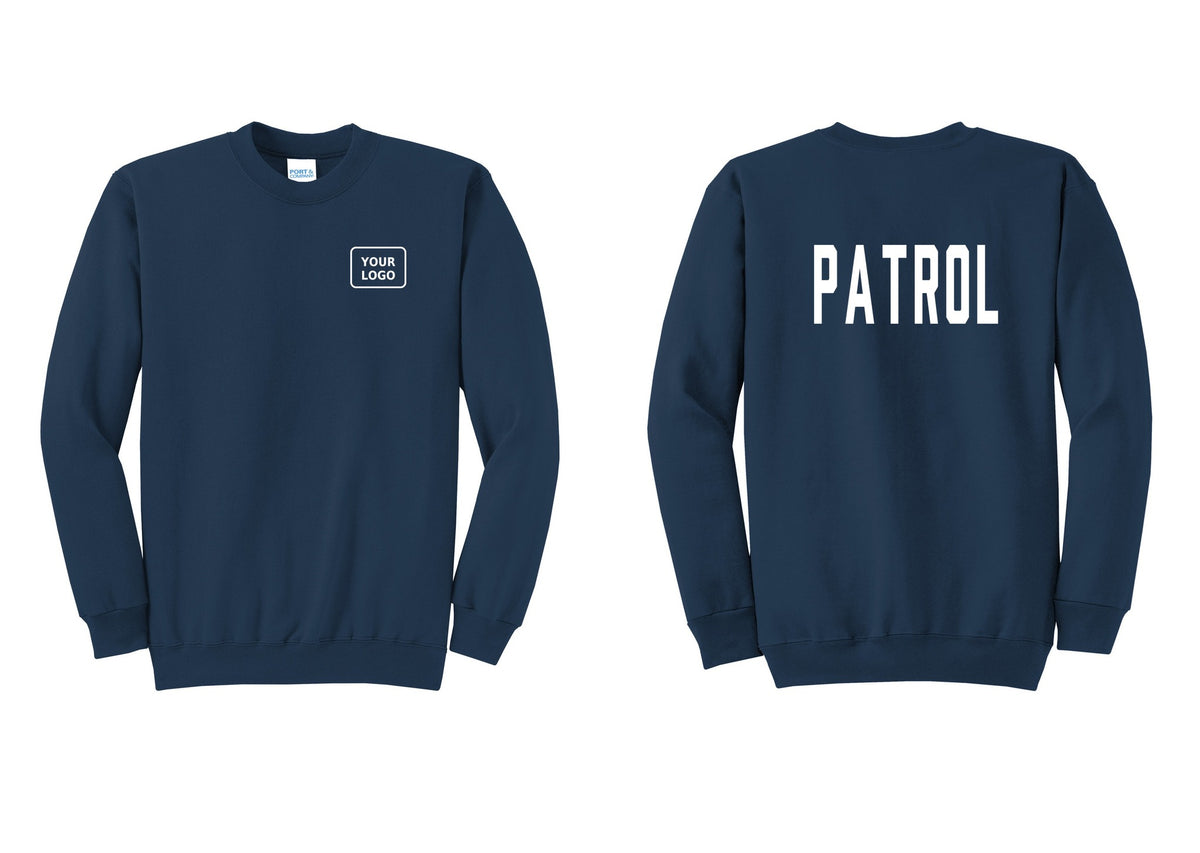 NYC Factory Custom Logo Patrol Cotton Fleece Crewneck Sweatshirt (Classic) - Your Logo + Back - Navy