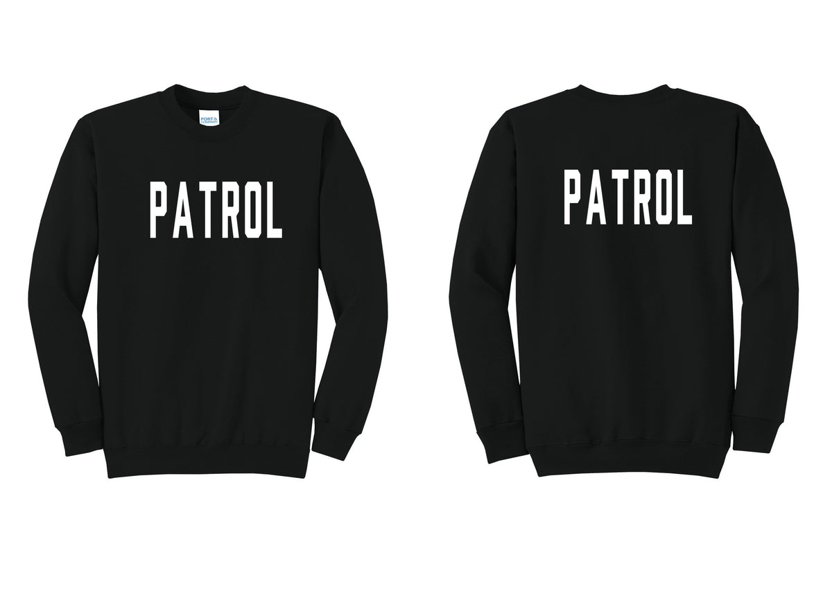 NYC Factory Patrol Cotton Fleece Crewneck Sweatshirt (Classic) - Front + Back - Black
