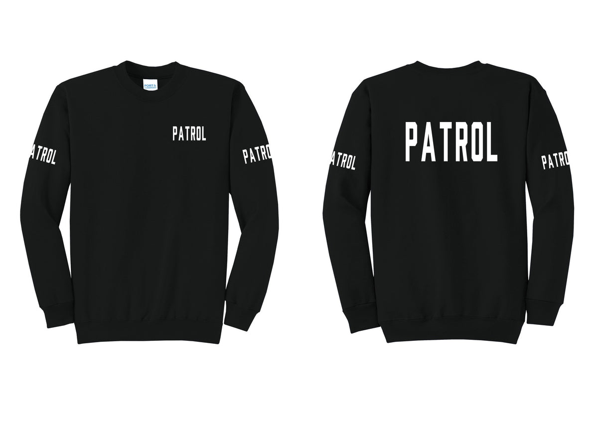 NYC Factory Patrol Cotton Fleece Crewneck Sweatshirt (Classic) - Chest + Back + Patrol Sleeves - Black