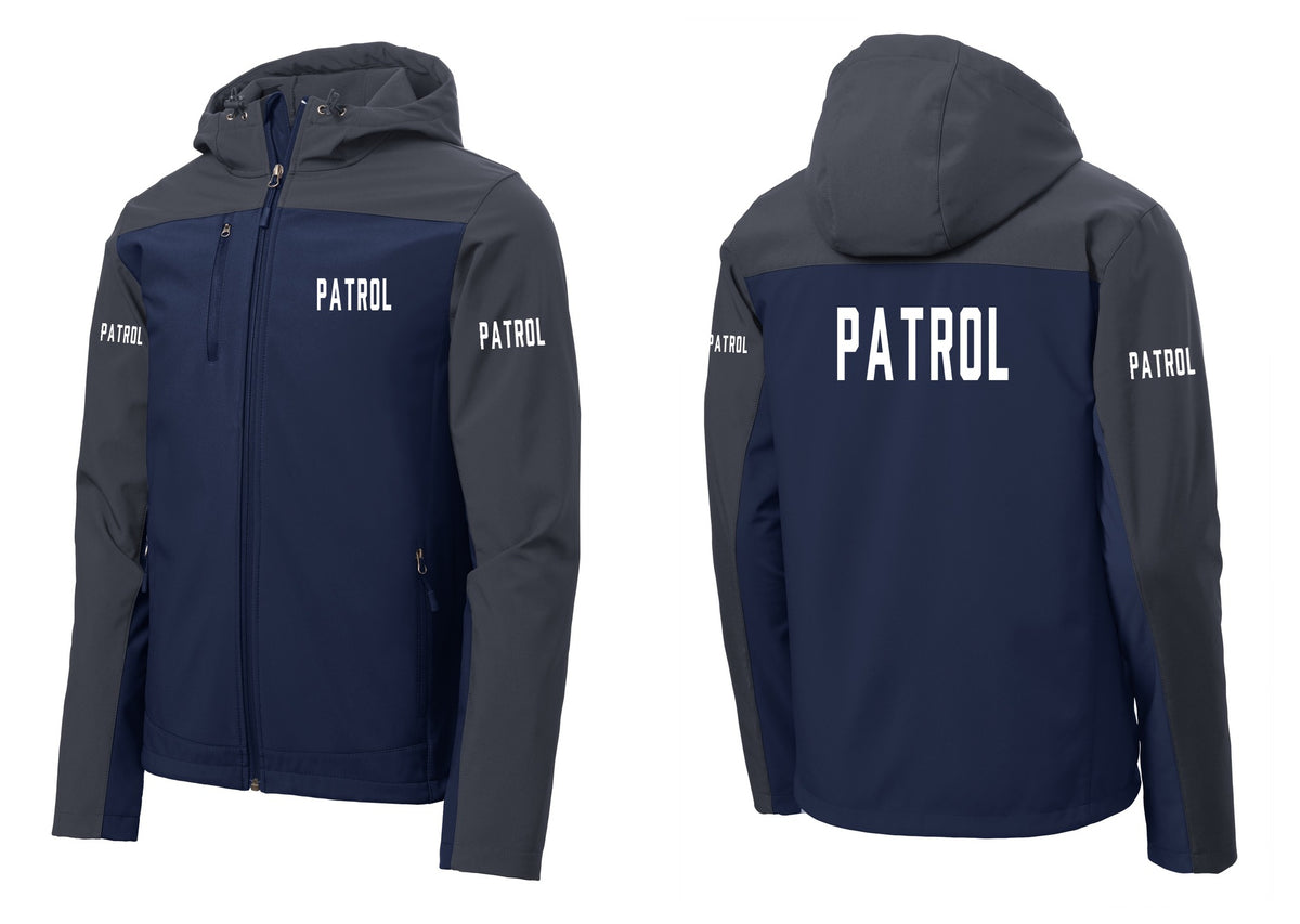 NYC Factory Patrol Hooded Soft Shell Jacket (Classic) - Chest + Back + Patrol Sleeves - Dress Blue Navy / Battleship Grey