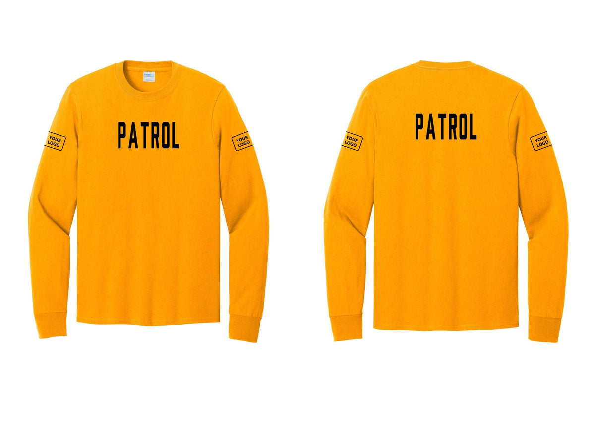 NYC Factory Custom Logo Patrol Cotton Long Sleeve T-Shirt (Classic) - Front + Back + Your Logo Sleeves - Gold
