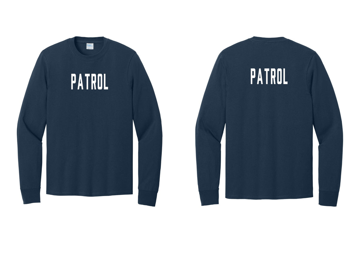 NYC Factory Patrol Cotton Long Sleeve T-Shirt (Classic) - Front + Back - Navy